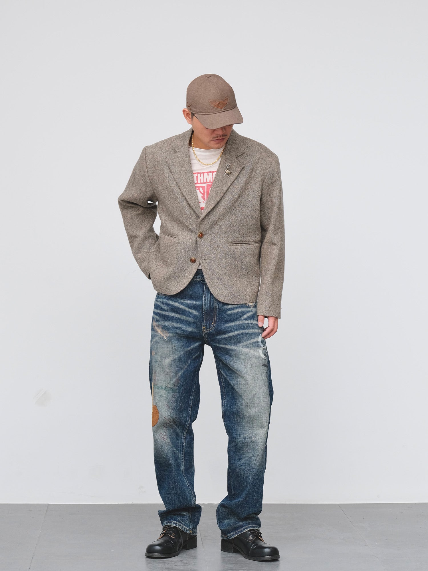 NEIGBORL Distressed Washed Patch Jeans, premium urban and streetwear designers apparel on PROJECTISR.com, NEIGBORL