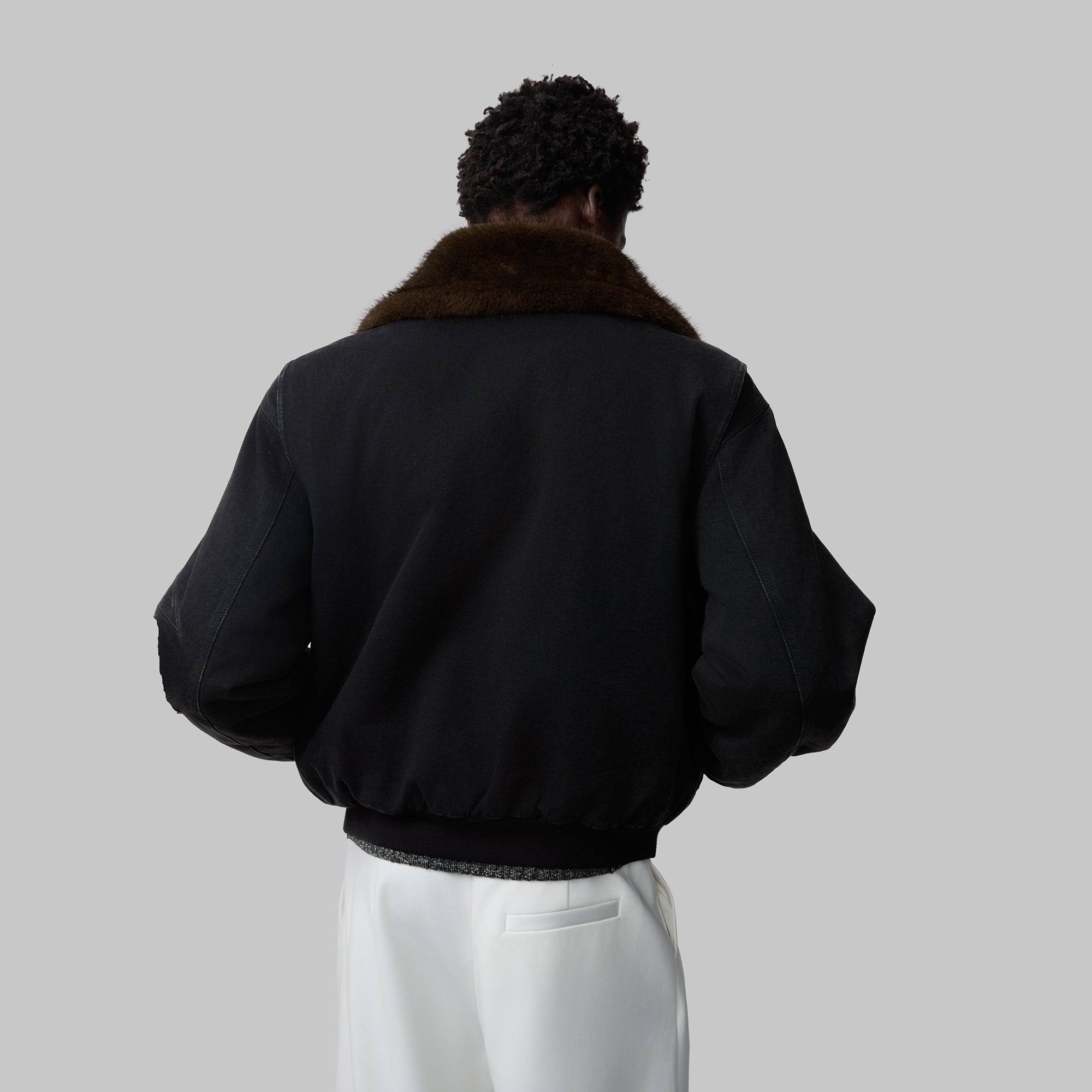 OPICLOTH Detachable Faux Fur Collar Padded Denim Jacket