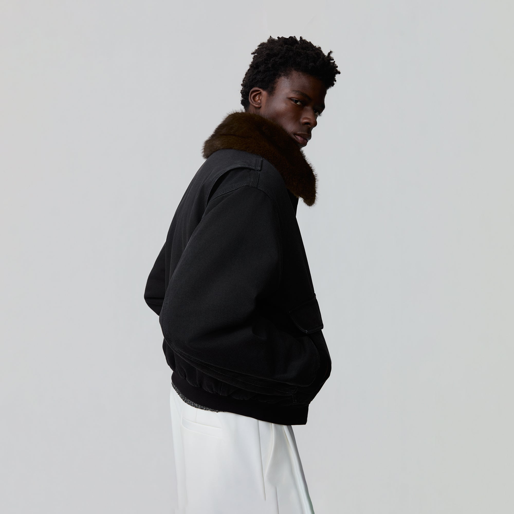 OPICLOTH Detachable Faux Fur Collar Padded Denim Jacket