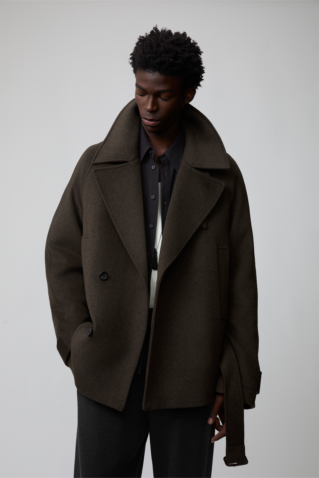 OPICLOTH Double-Breasted Belted Wool-Blend Coat, premium urban and streetwear designers apparel on PROJECTISR.com, OPICLOTH