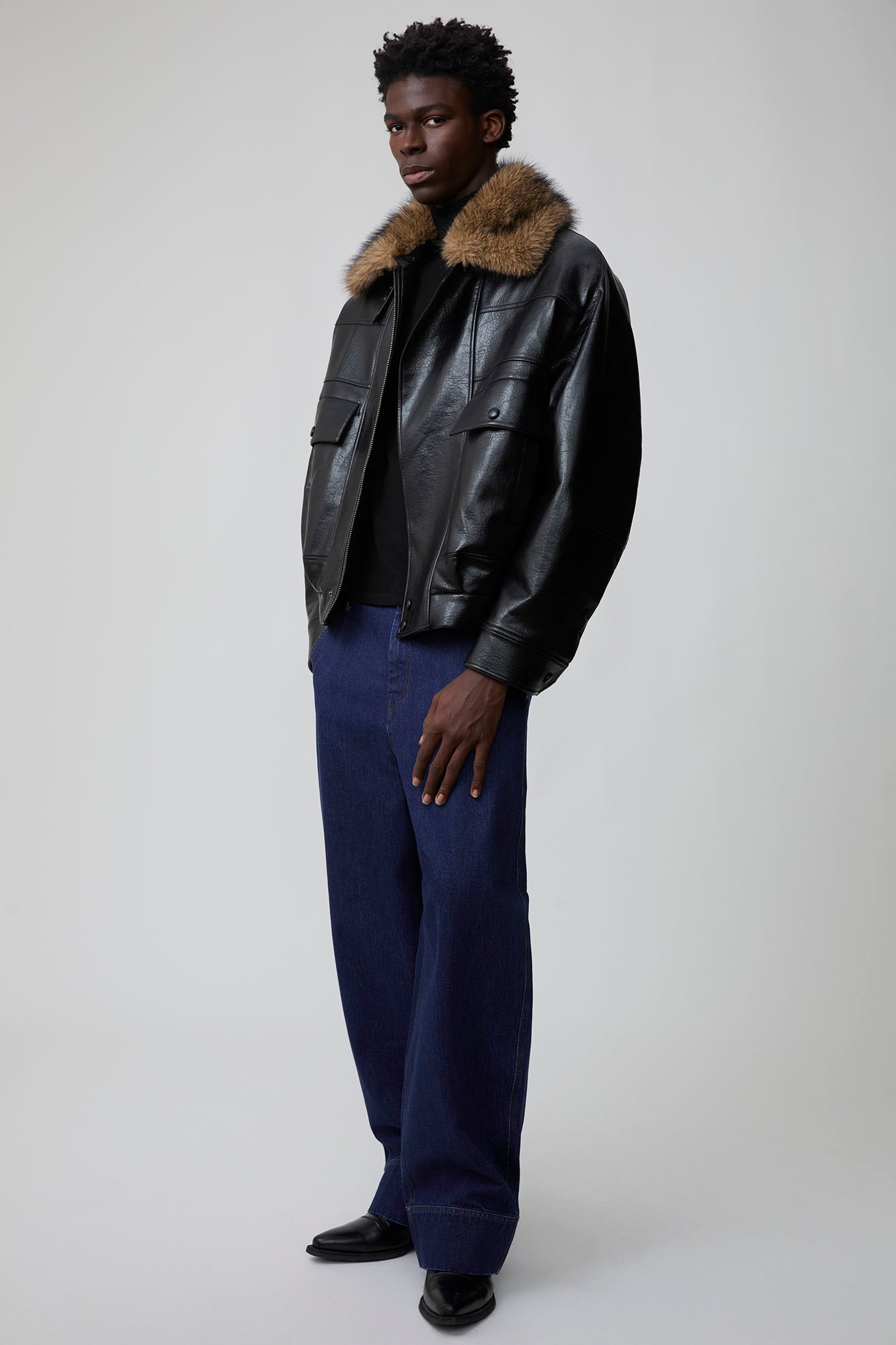 OPICLOTH Detachable Faux Fur-Collar PU Bomber, premium urban and streetwear designers apparel on PROJECTISR.com, OPICLOTH