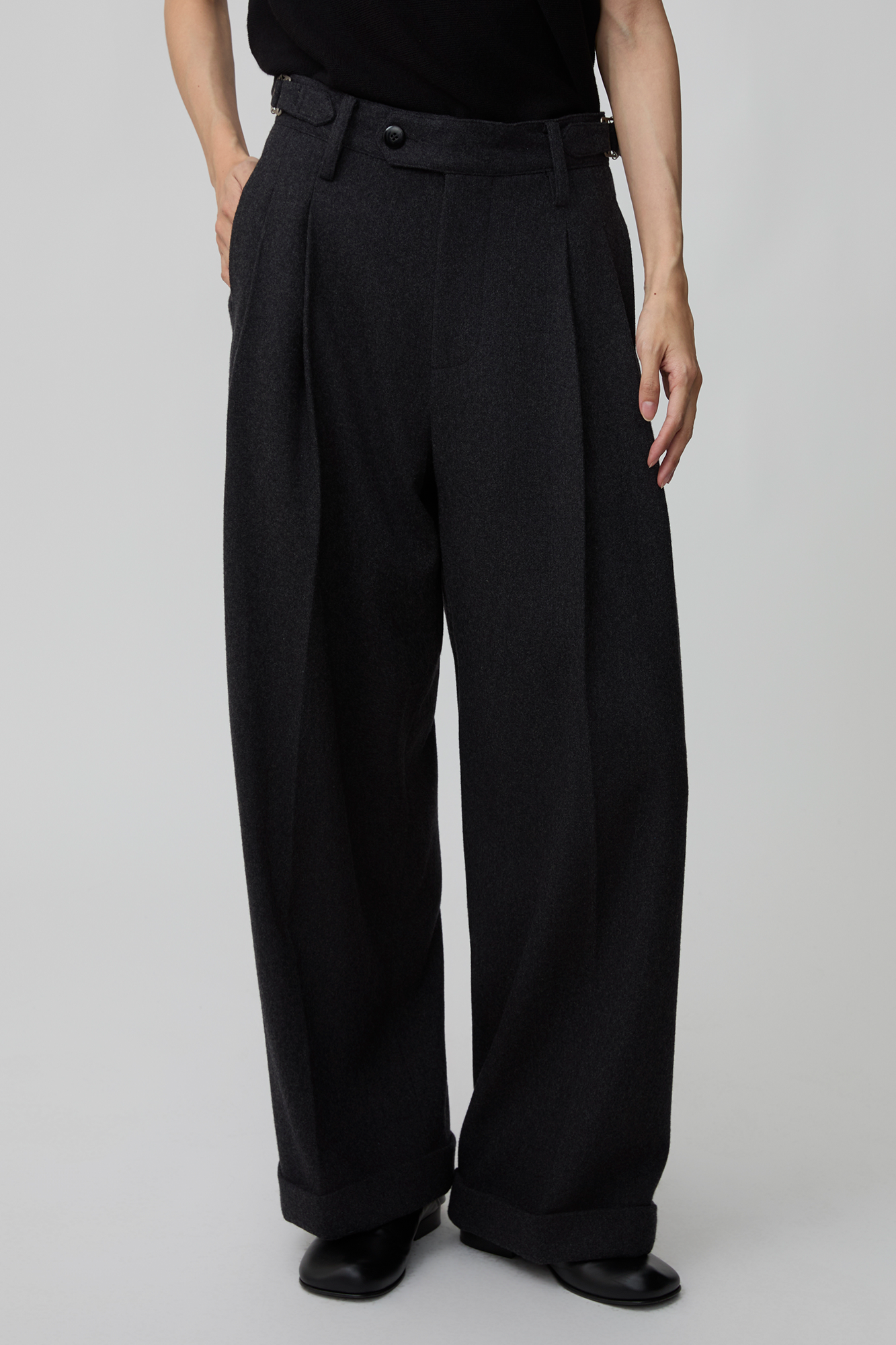 OPICLPOTH Wool-Blend Pleated Barrel Trousers, premium urban and streetwear designers apparel on PROJECTISR.com, OPICLOTH