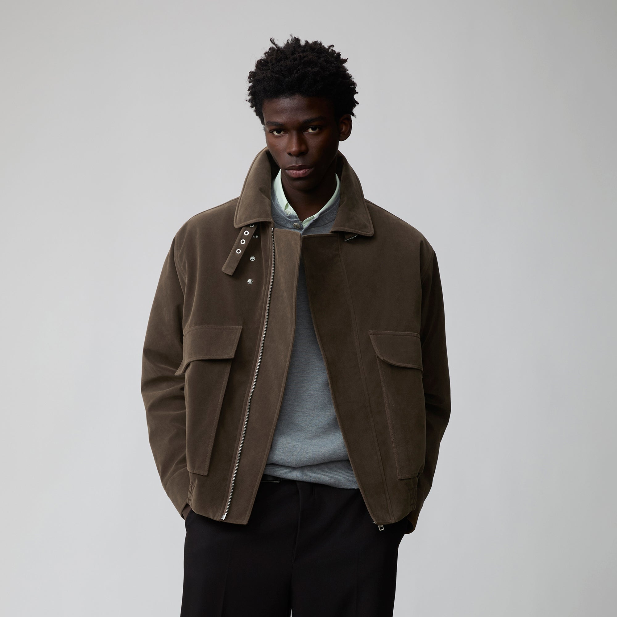 OPICLOTH Suede Dual Zip Quilted Jacket