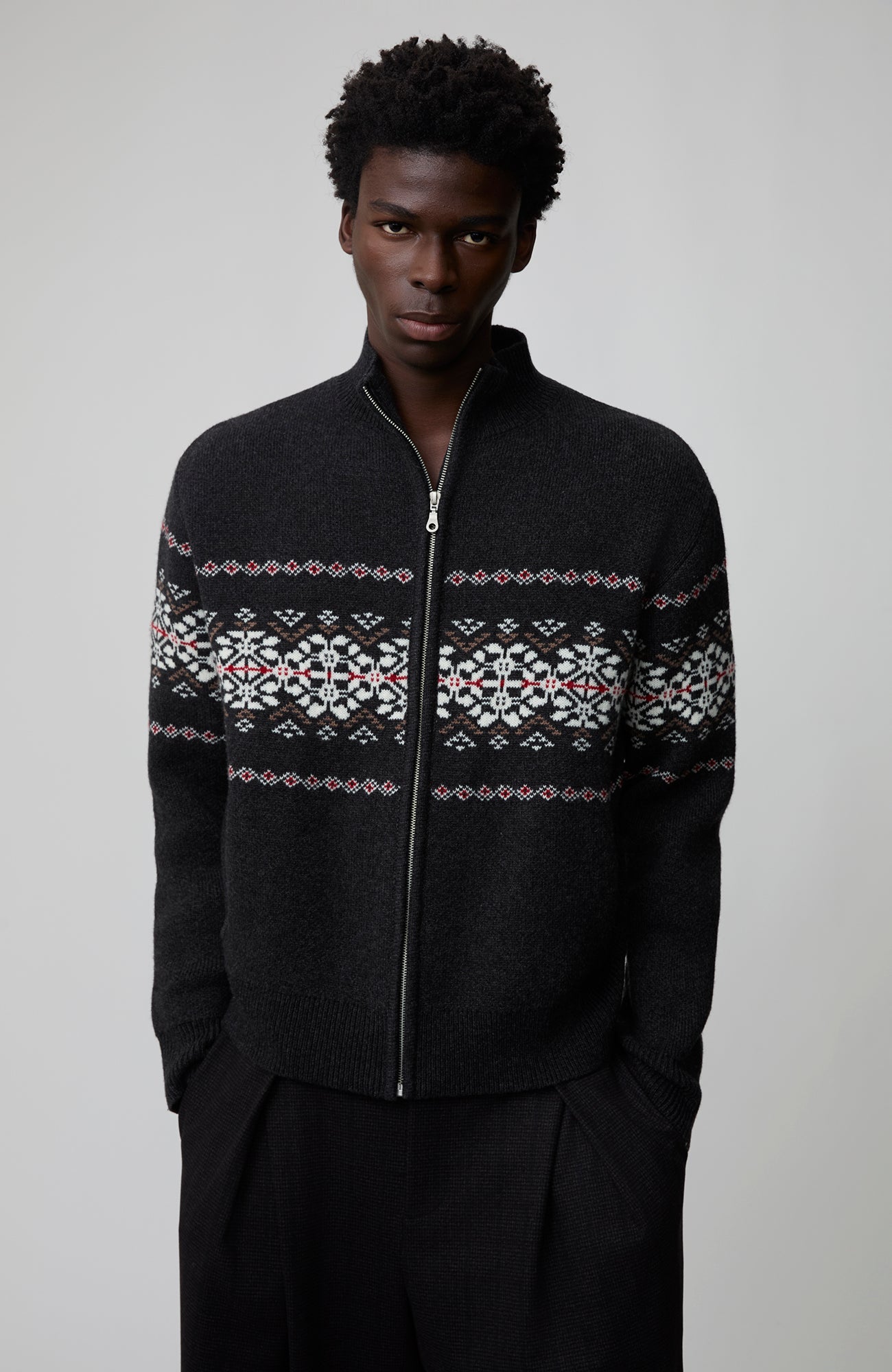 OPICLOTH Fair Isle Jacquard Knit Cardigan