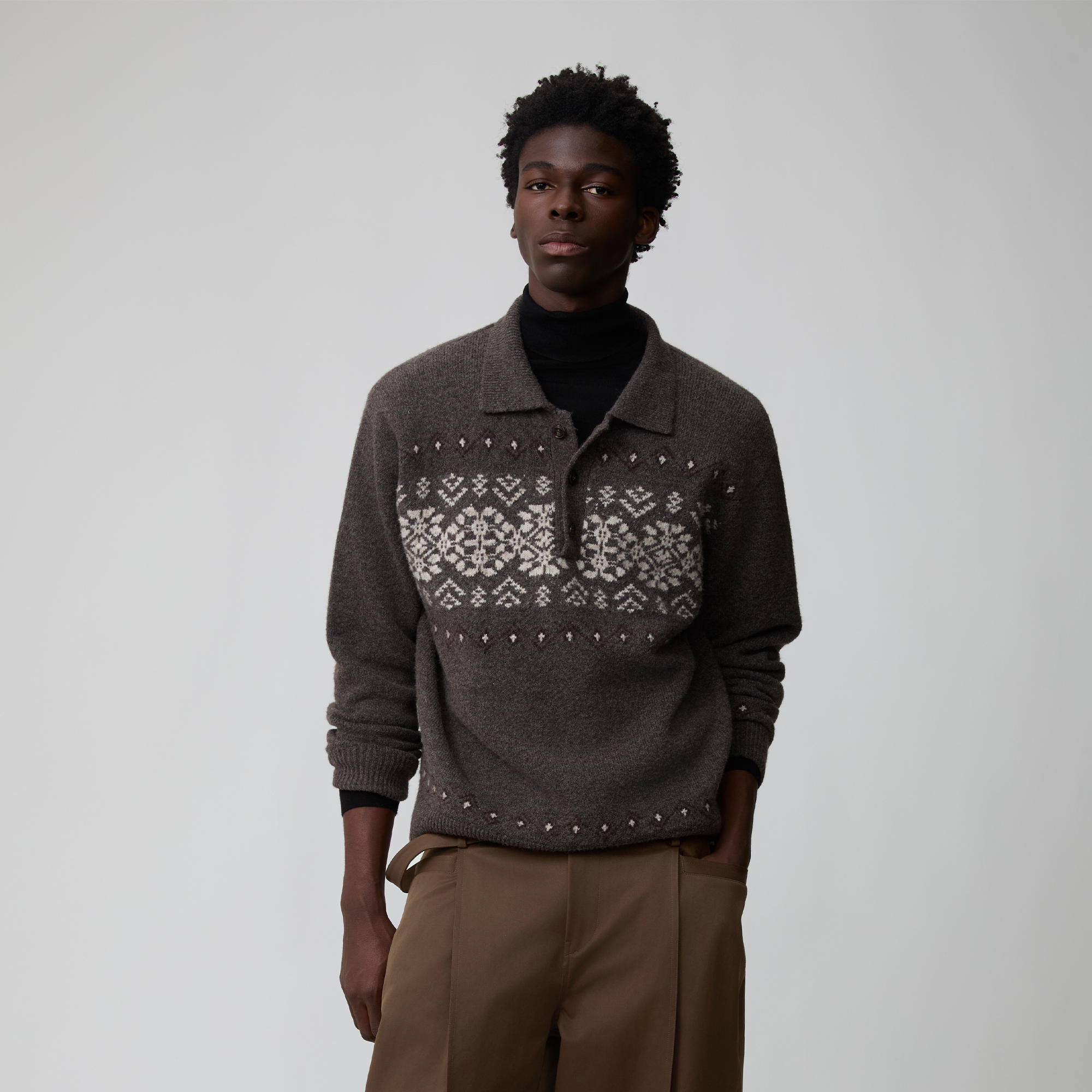 OPICLOTH Fair Isle Knit Polo Sweater