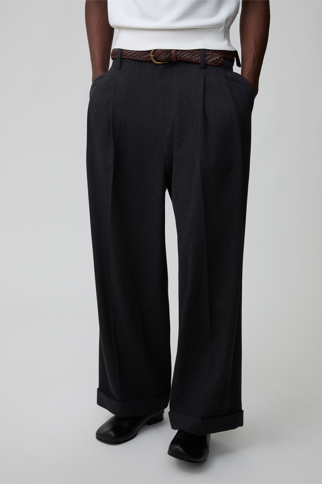 OPICLPOTH Wool-Blend Pleated Barrel Trousers, premium urban and streetwear designers apparel on PROJECTISR.com, OPICLOTH