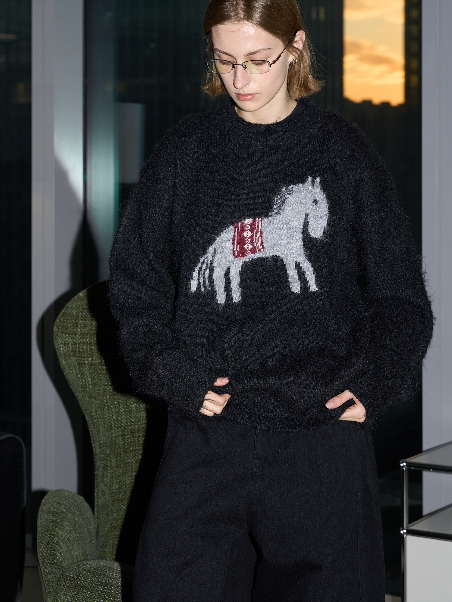 LABELROOM Fuzzy Horse Jacquard Sweater, premium urban and streetwear designers apparel on PROJECTISR.com, LABELROOM