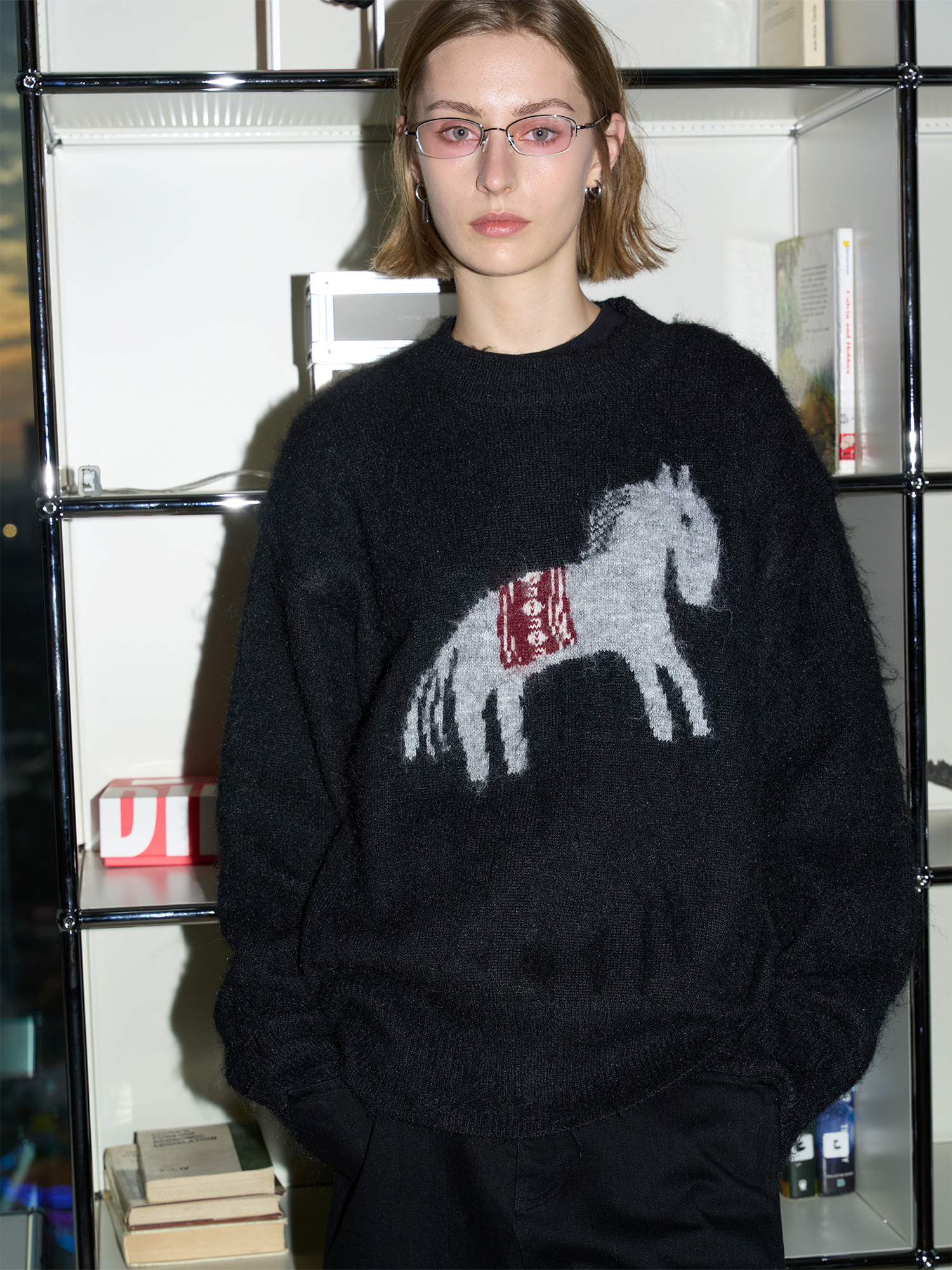 LABELROOM Fuzzy Horse Jacquard Sweater, premium urban and streetwear designers apparel on PROJECTISR.com, LABELROOM