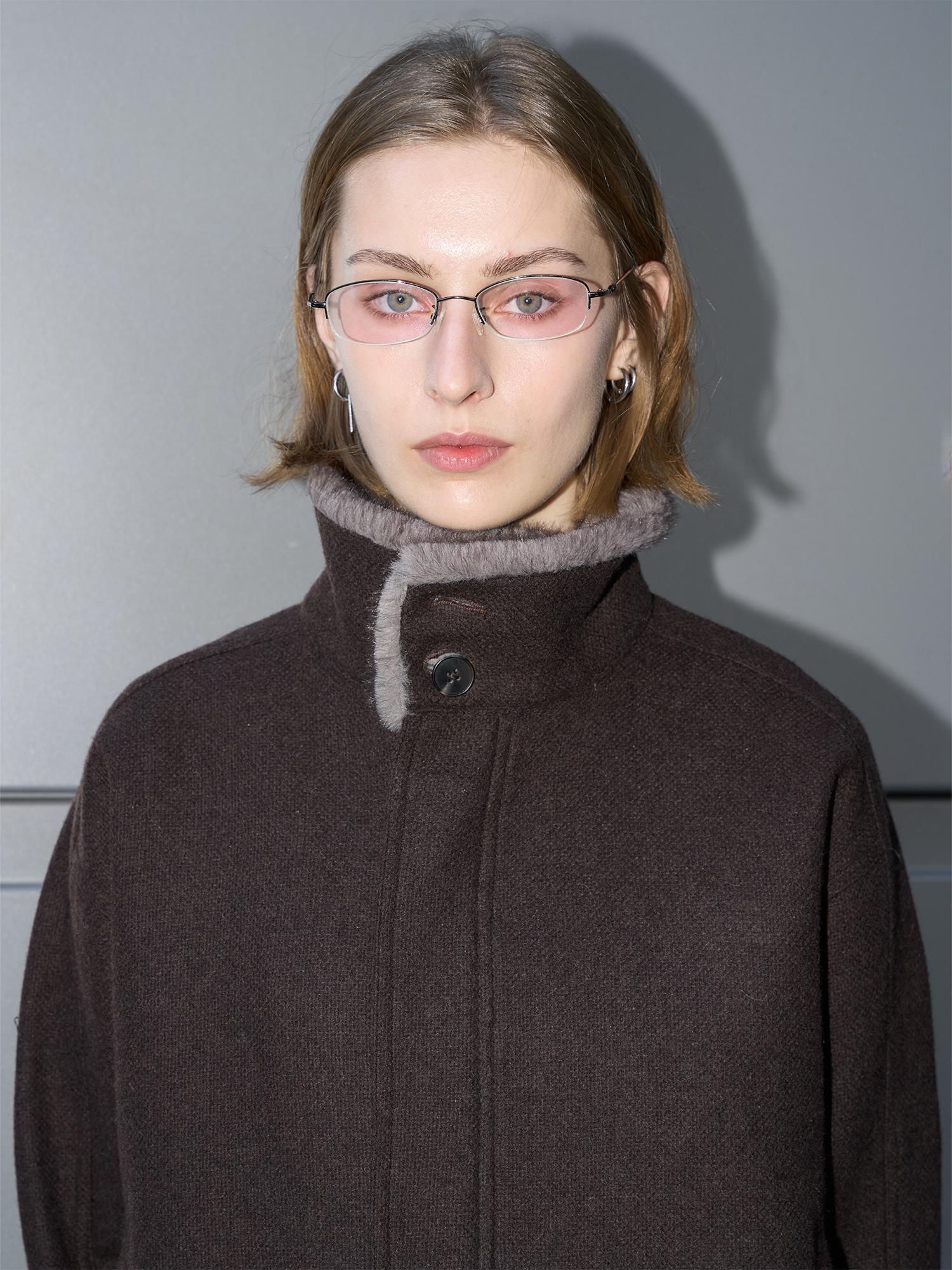 LABELROOM Modern Faux-Fur Collar Wool Jacket Brown, premium urban and streetwear designers apparel on PROJECTISR.com, LABELROOM