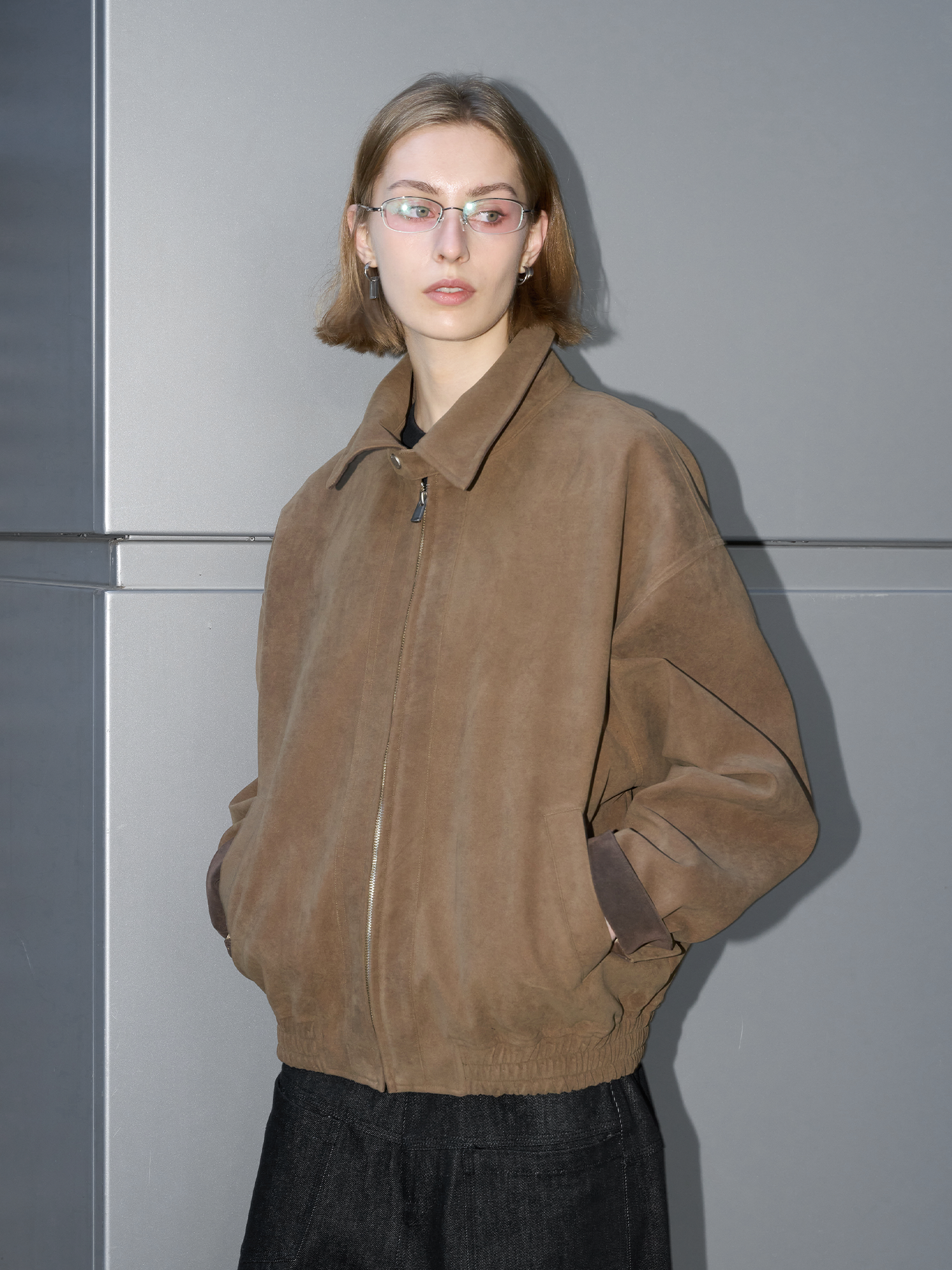 LABELROOM Paneled Faux-Suede Bomber Jacket, premium urban and streetwear designers apparel on PROJECTISR.com, LABELROOM