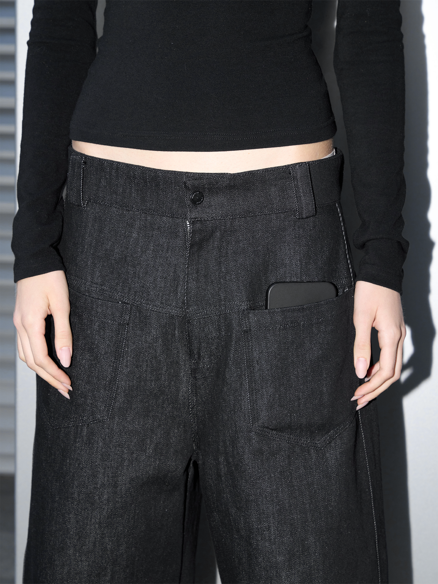 LABELROOM Washed Wide-Leg Raw Denim Pants, premium urban and streetwear designers apparel on PROJECTISR.com, LABELROOM