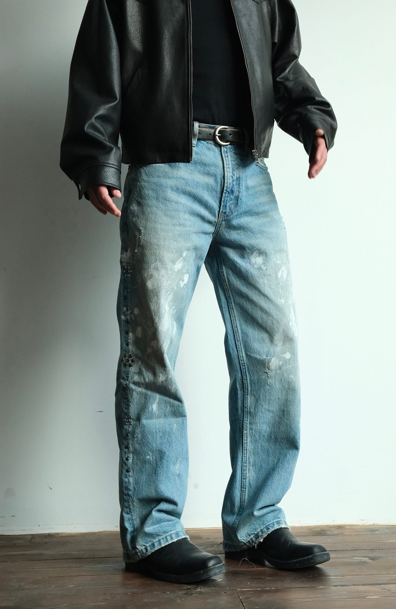 NEIGBORL Paint Splatter Washed Denim Pants, premium urban and streetwear designers apparel on PROJECTISR.com, NEIGBORL