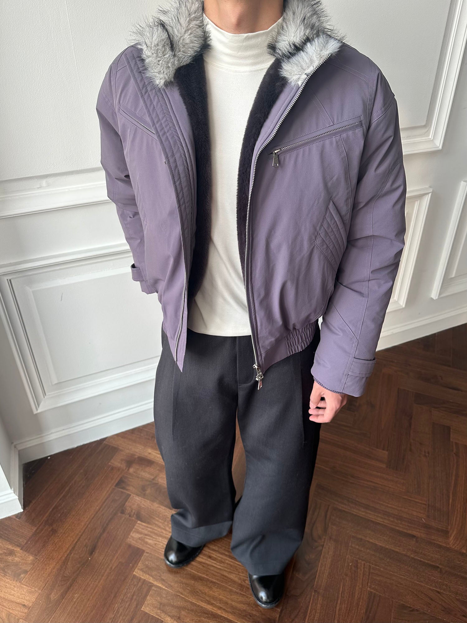 CATSSTAC Faux Fur Collar Waterproof Harrington Jacket