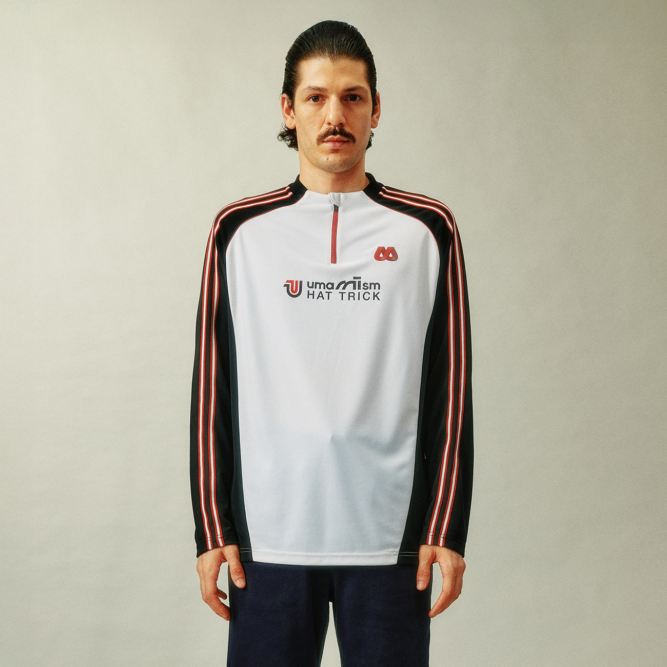 UMAMIISM Quick-Dry Striped Raglan Zip-Up Tee