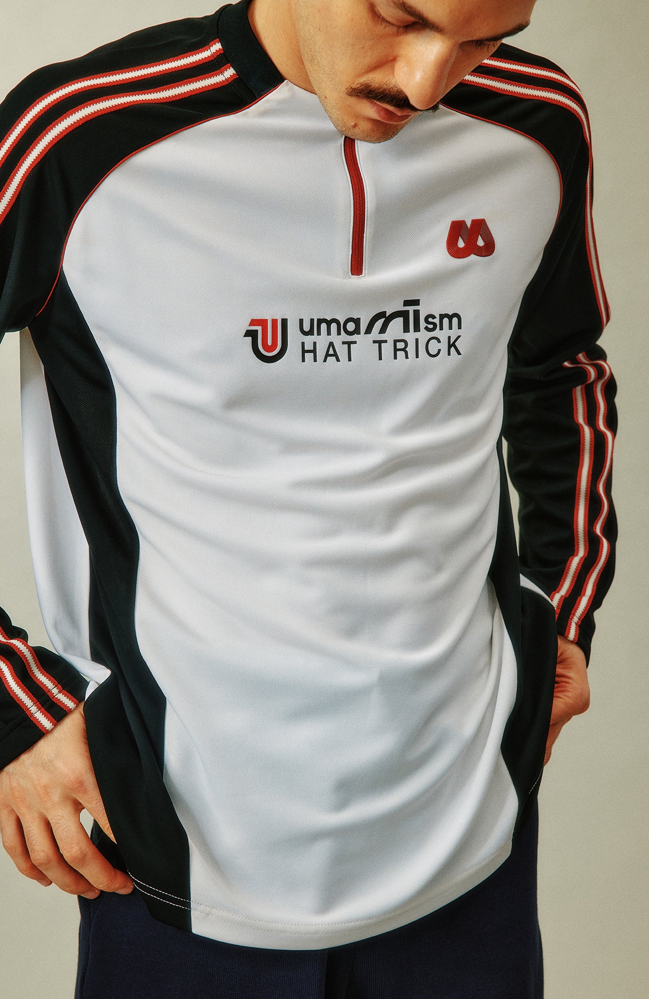 UMAMIISM Quick-Dry Striped Raglan Zip-Up Tee, premium urban and streetwear designers apparel on PROJECTISR.com, UMAMIISM