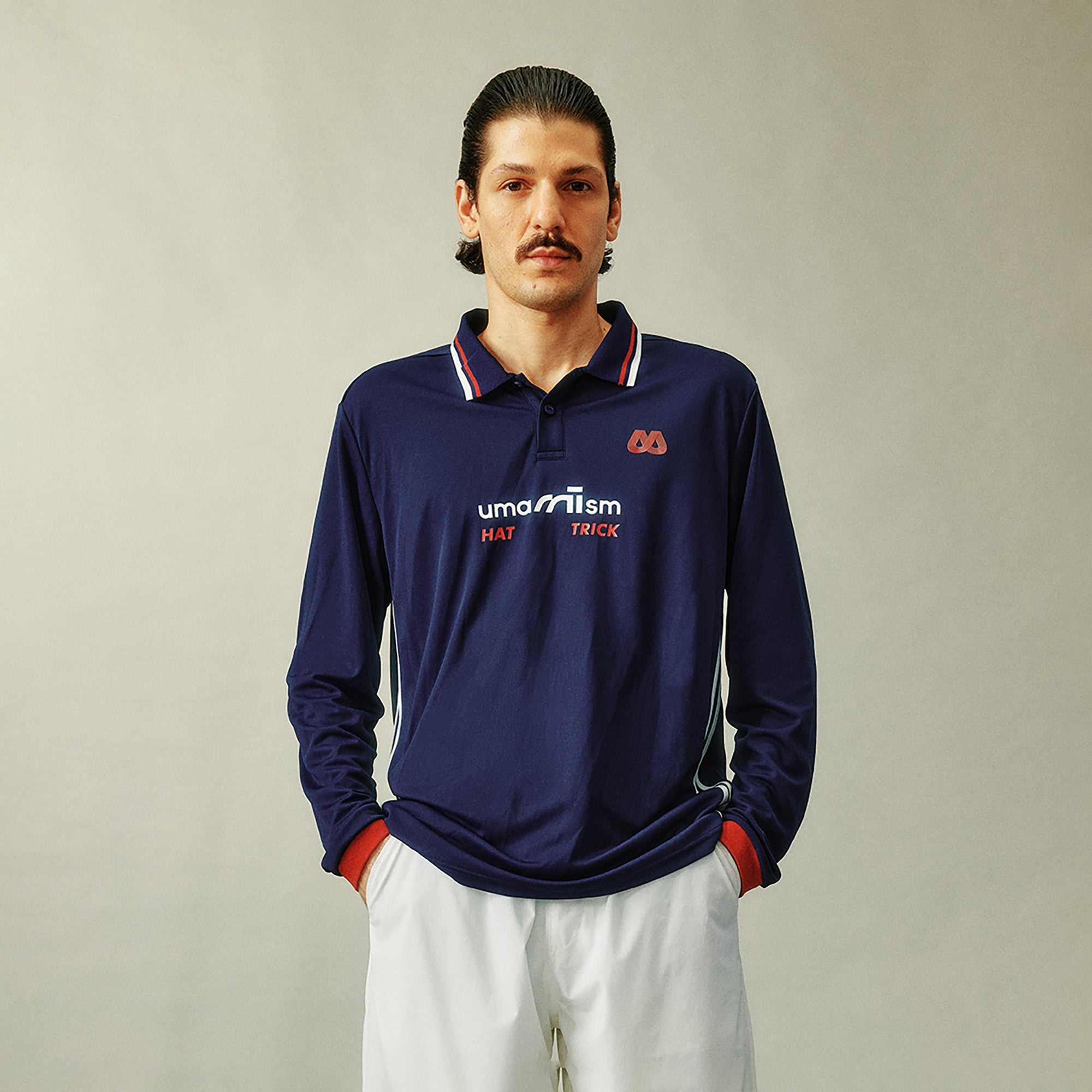 UMAMIISM Quick-Dry Striped Polo Long Sleeve Tee