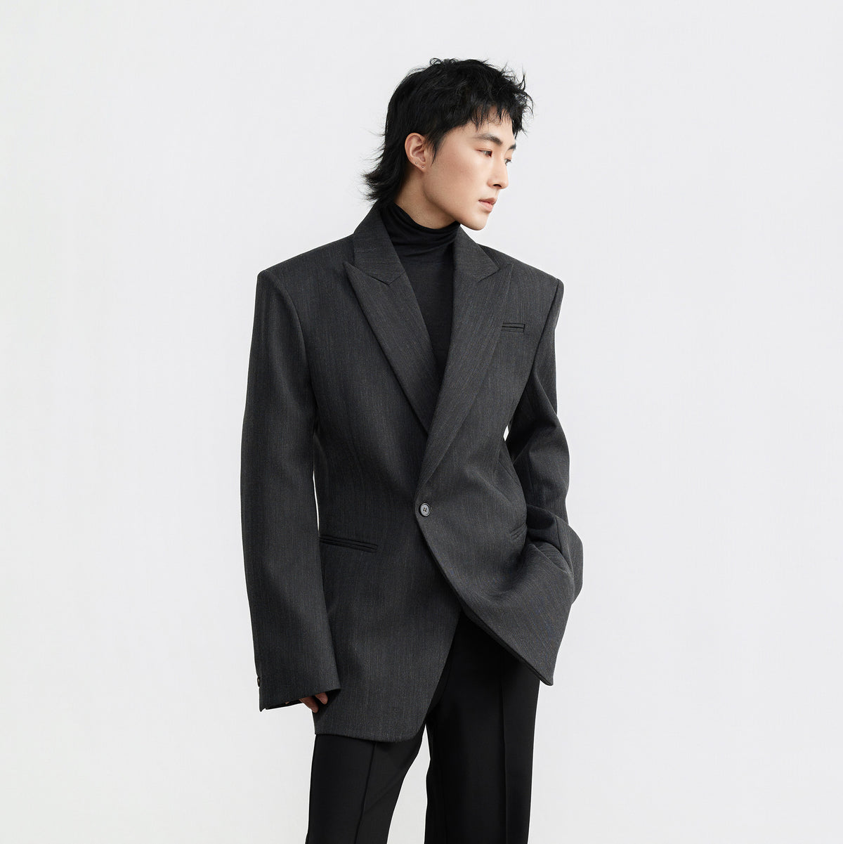 SAMMOKONPA Retro Cinched-Waist Padded-Shoulder Wool-Blend Blazer Coat