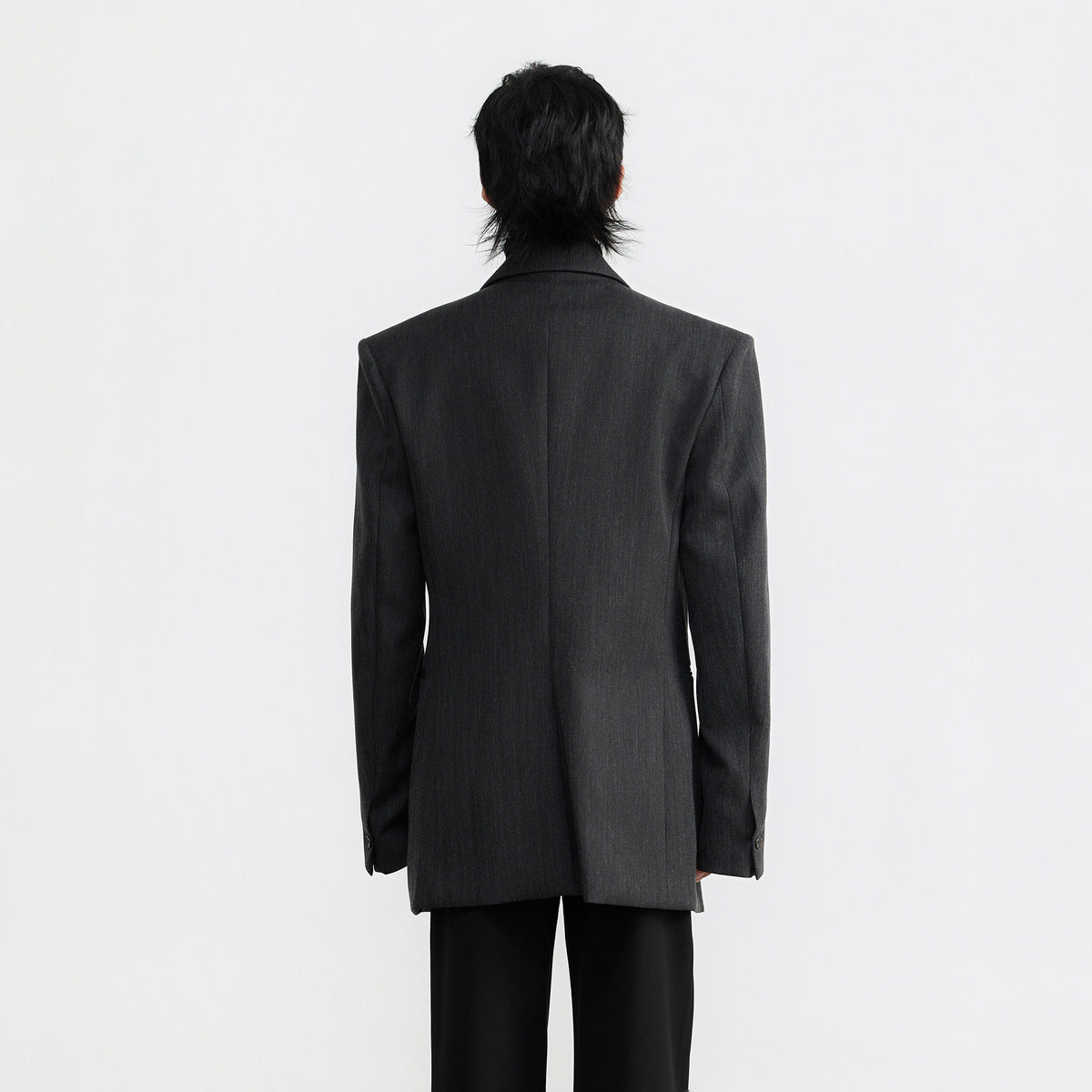 SAMMOKONPA Retro Cinched-Waist Padded-Shoulder Wool-Blend Blazer Coat