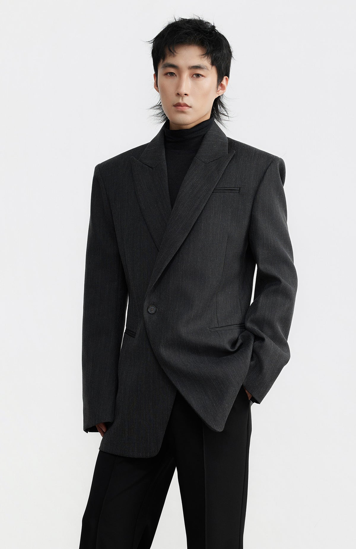 SAMMOKONPA Retro Cinched-Waist Padded-Shoulder Wool-Blend Blazer Coat