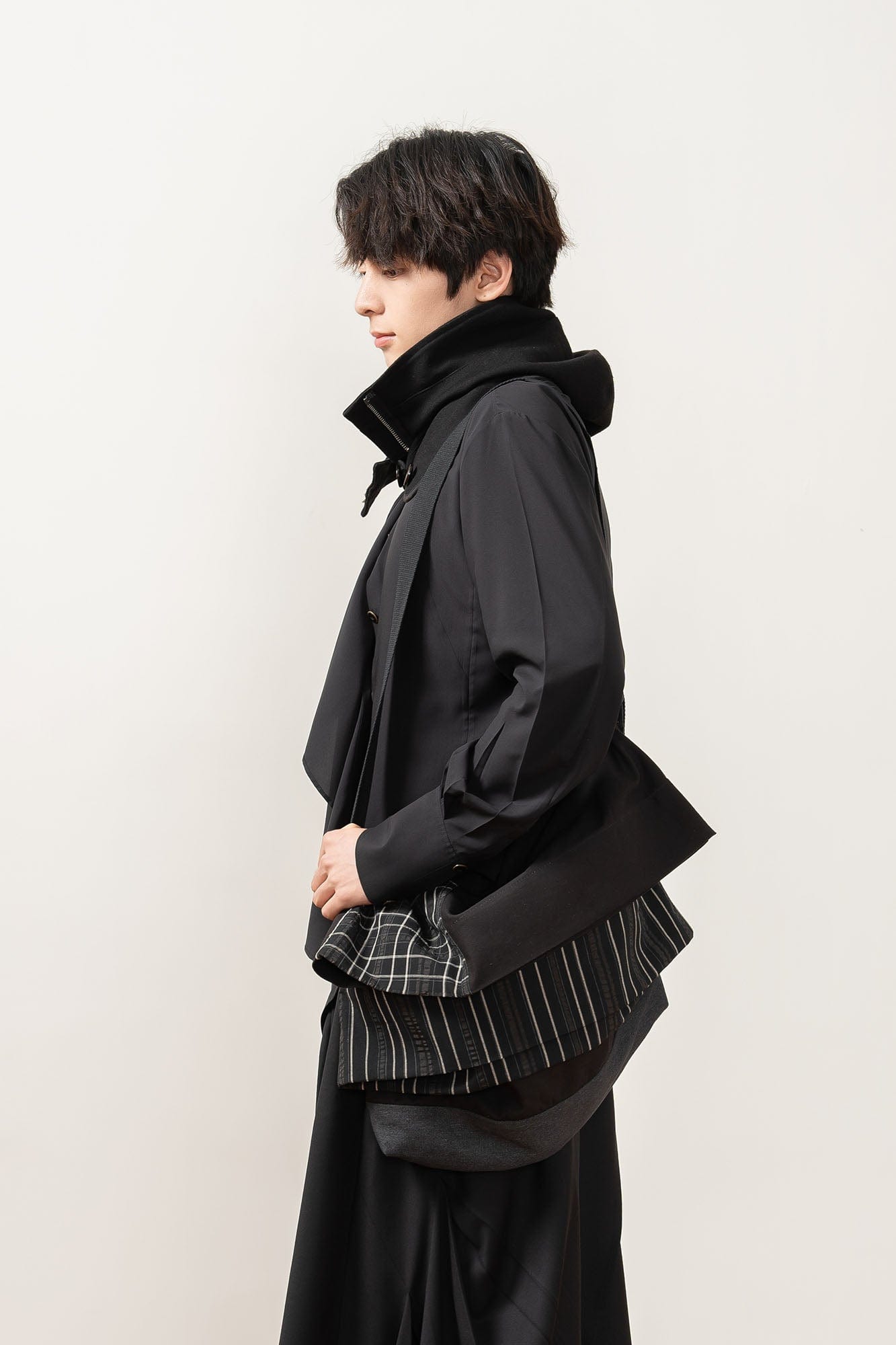 MOITIEDEPETALE Layered Stripe-Panel Crossbody Bag, premium urban and streetwear designers apparel on PROJECTISR.com, MOITIEDEPETALE
