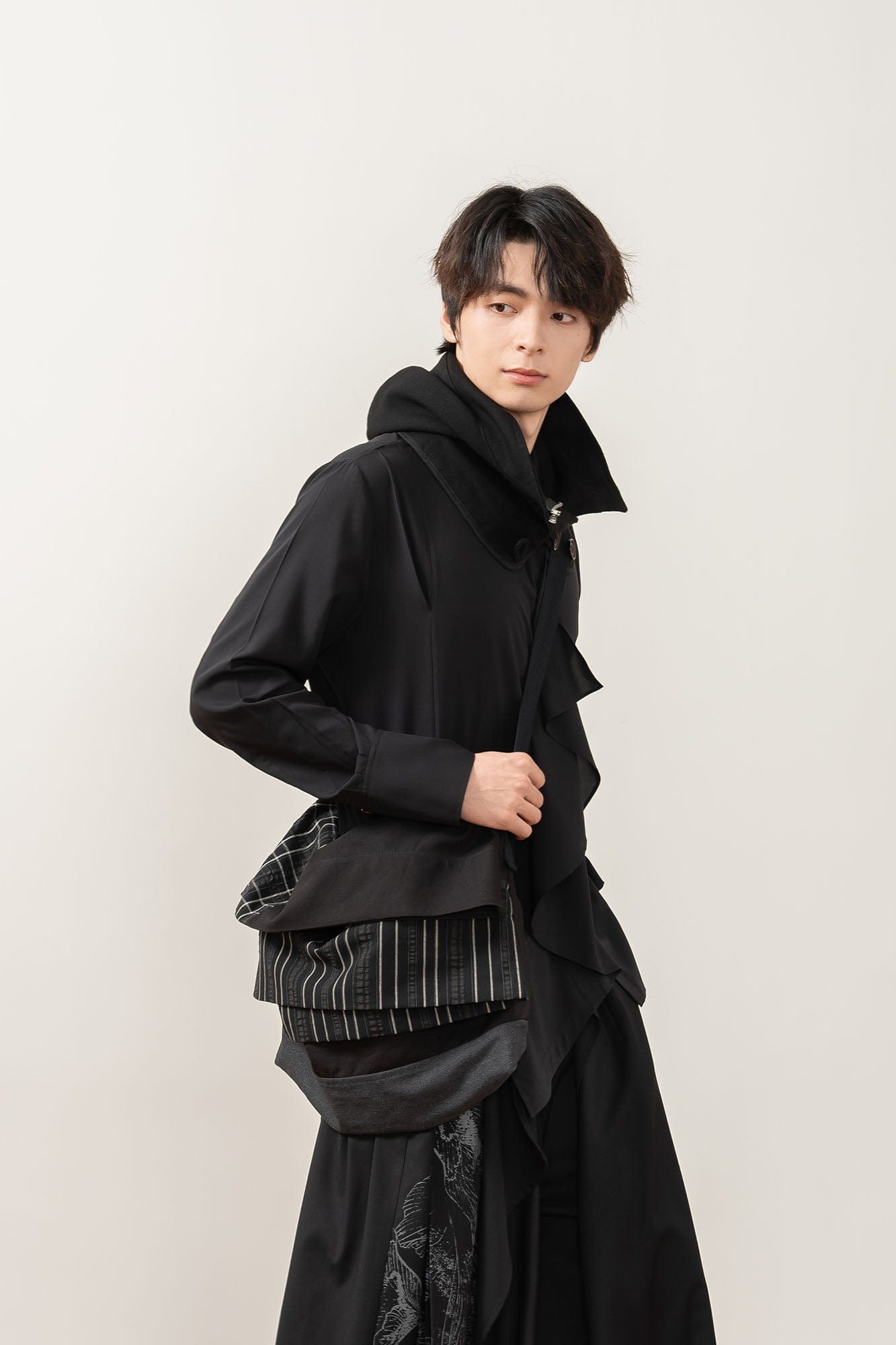 MOITIEDEPETALE Layered Stripe-Panel Crossbody Bag, premium urban and streetwear designers apparel on PROJECTISR.com, MOITIEDEPETALE