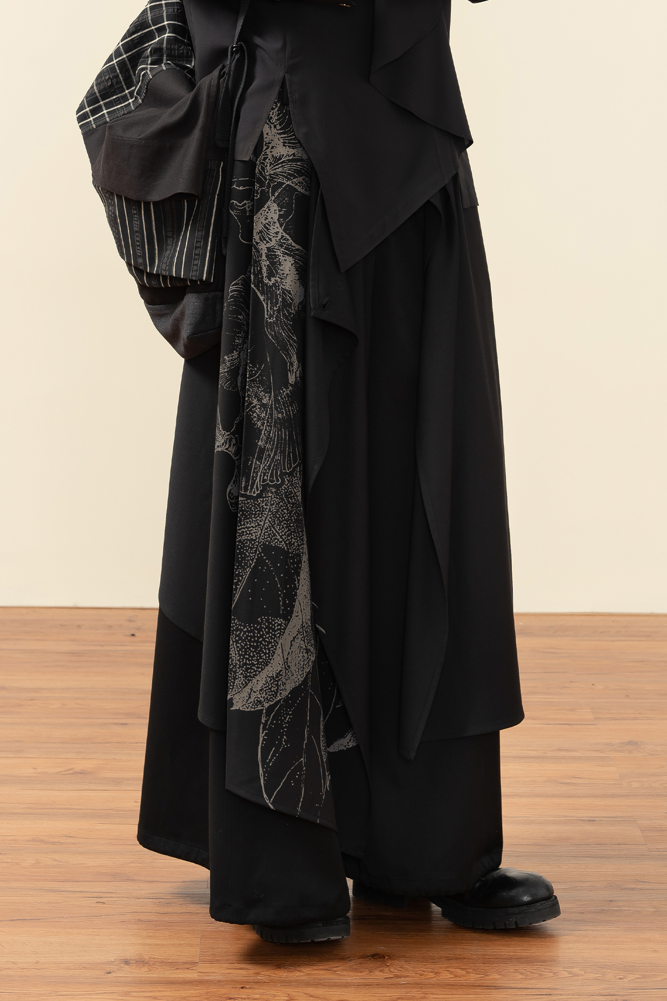 MOITIEDEPETALE Botanical Graphic Asymmetrical Layered Skirt-Pants