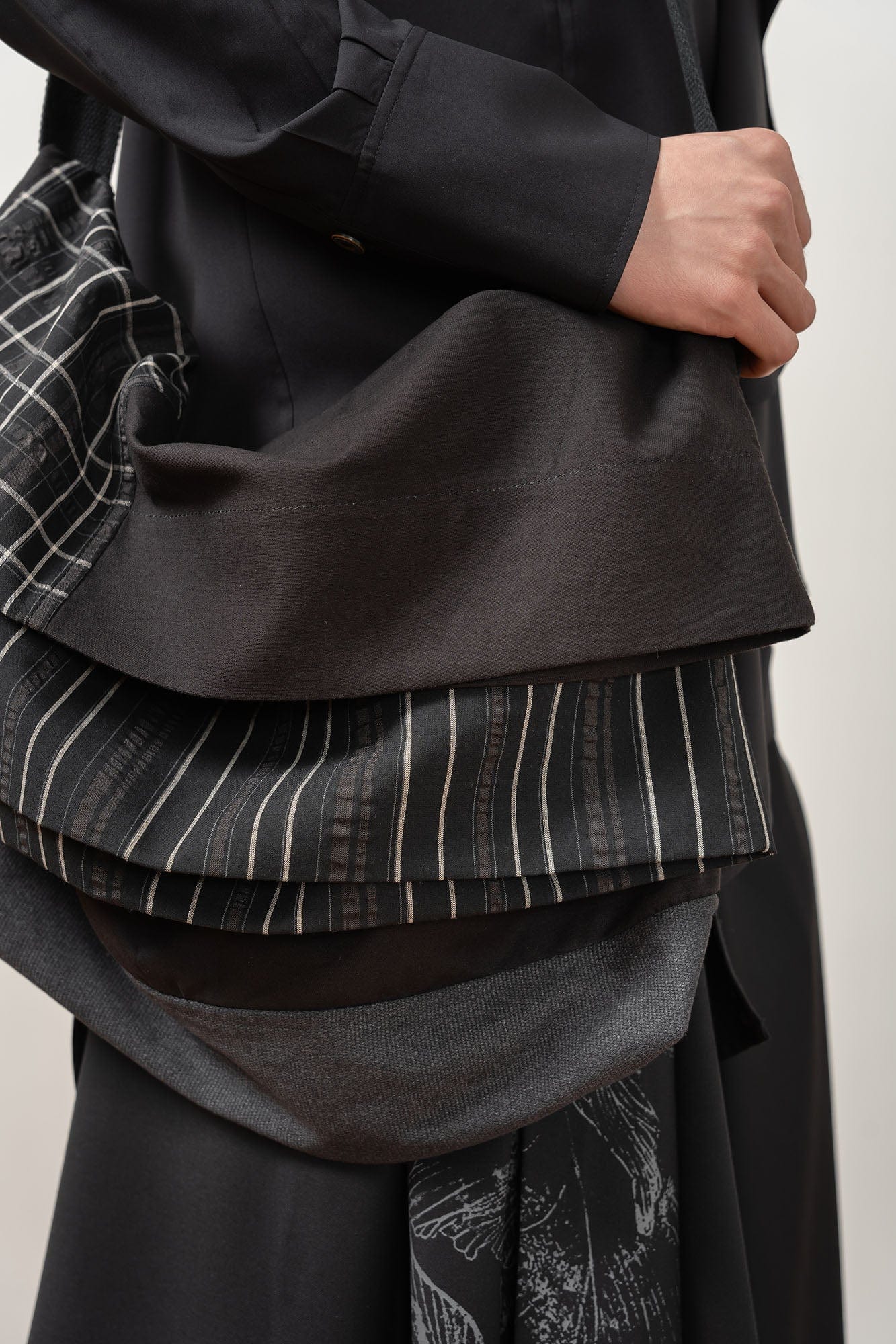 MOITIEDEPETALE Layered Stripe-Panel Crossbody Bag, premium urban and streetwear designers apparel on PROJECTISR.com, MOITIEDEPETALE