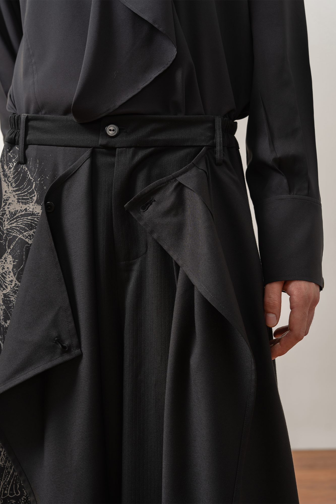 MOITIEDEPETALE Botanical Graphic Asymmetrical Layered Skirt-Pants