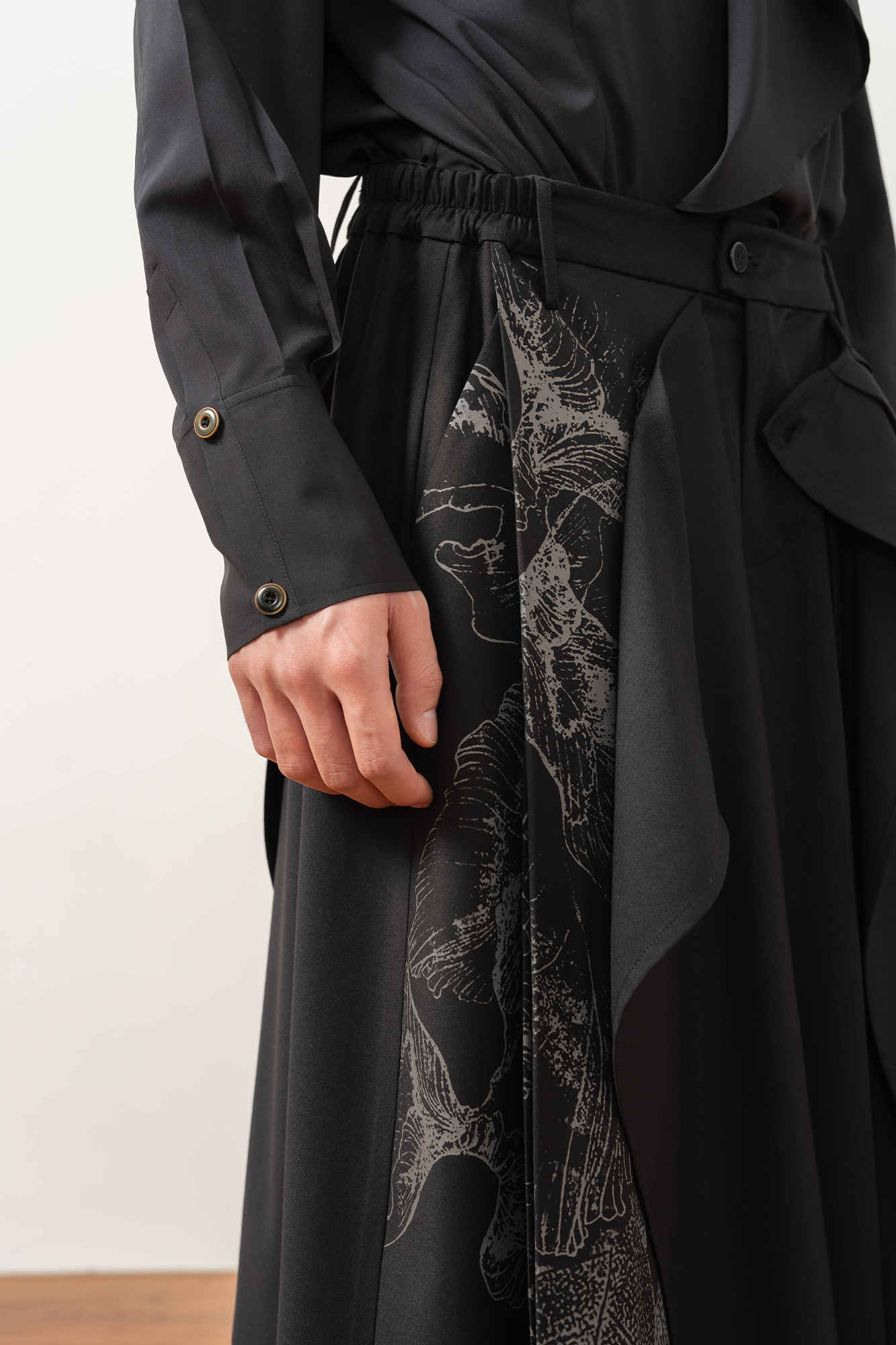 MOITIEDEPETALE Botanical Graphic Asymmetrical Layered Skirt-Pants