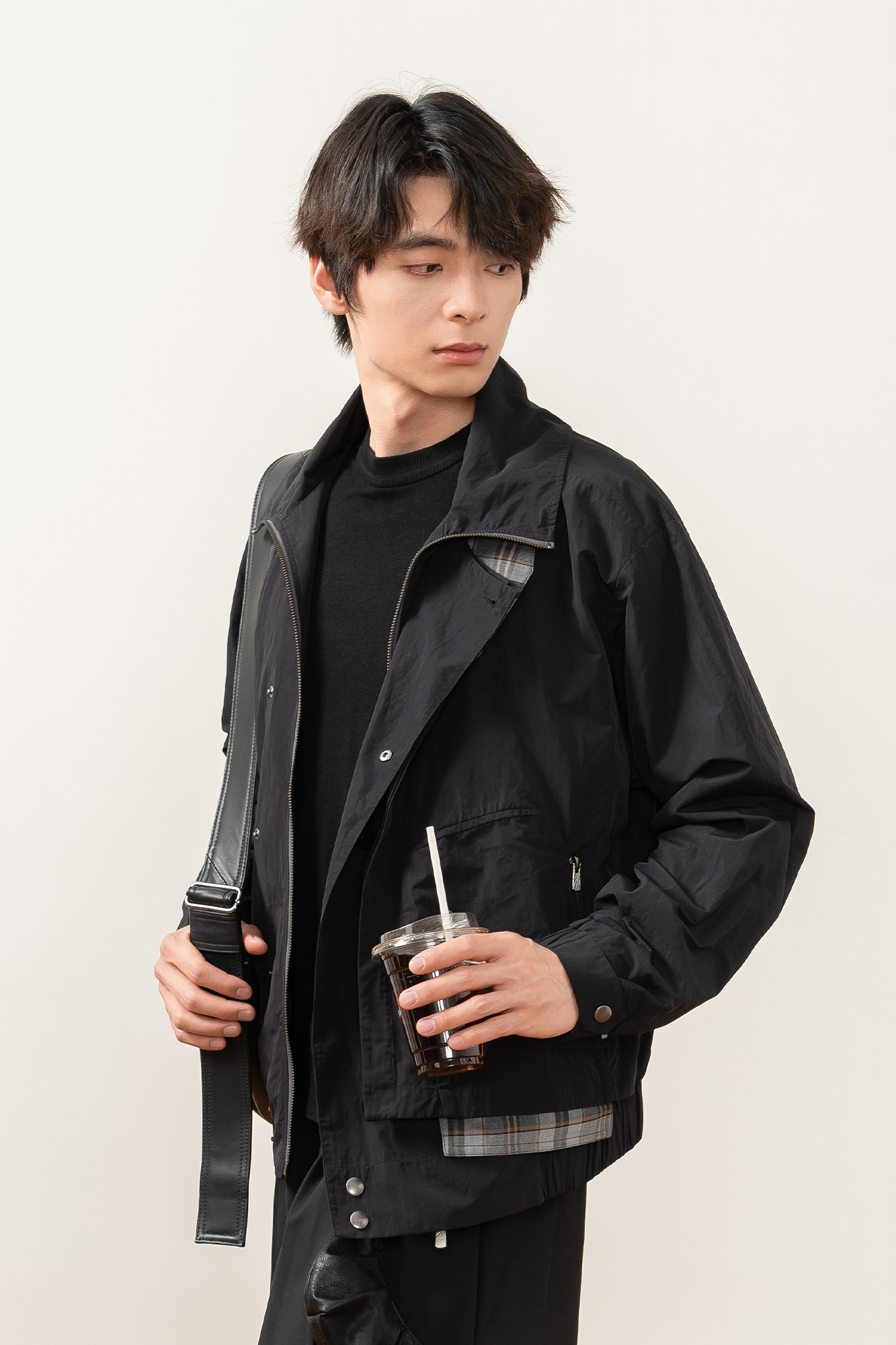 MOITIEDEPETALE Layered Plaid-Trim Jacket