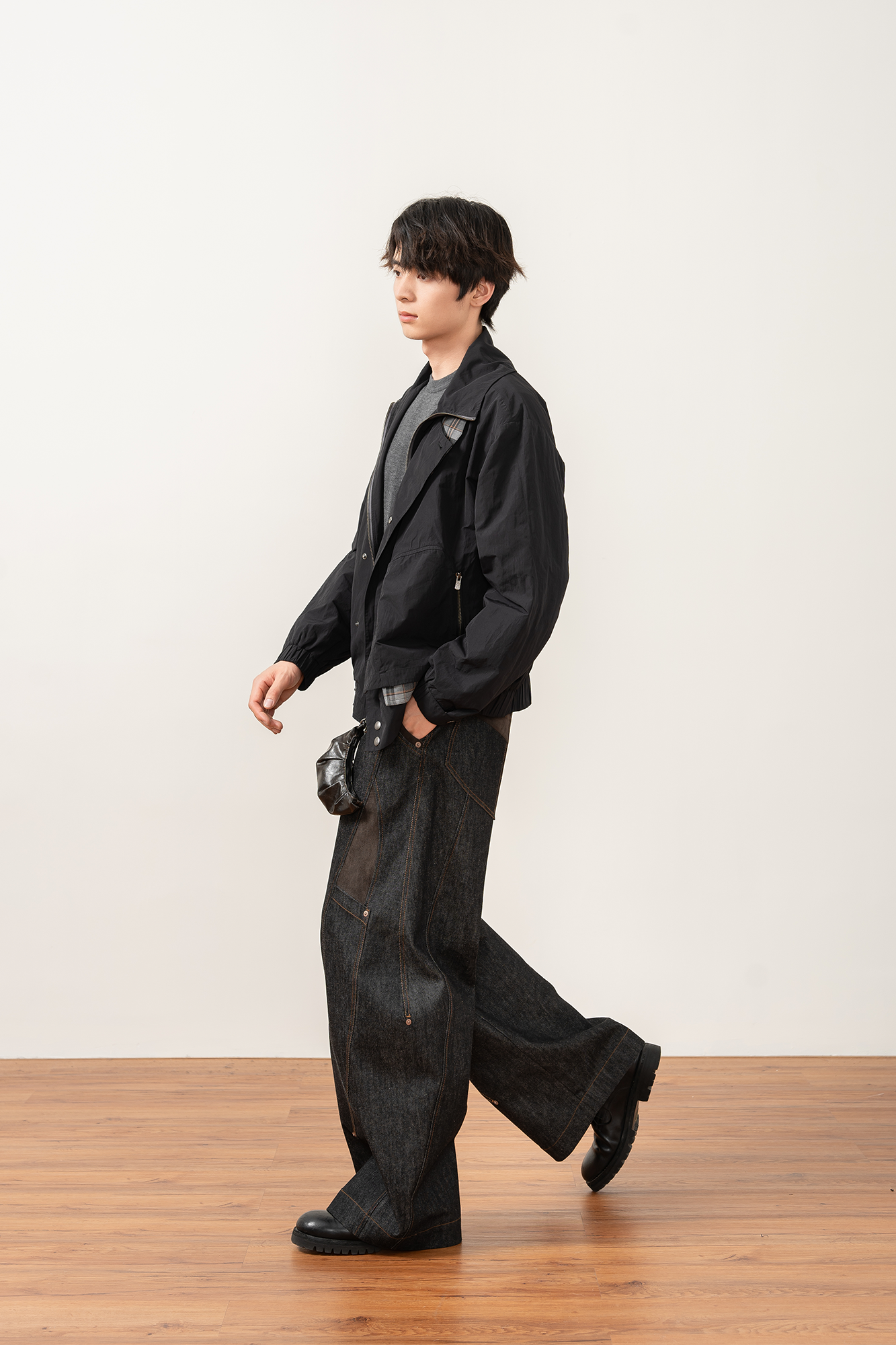 MOITIEDEPETALE Layered Plaid-Trim Jacket