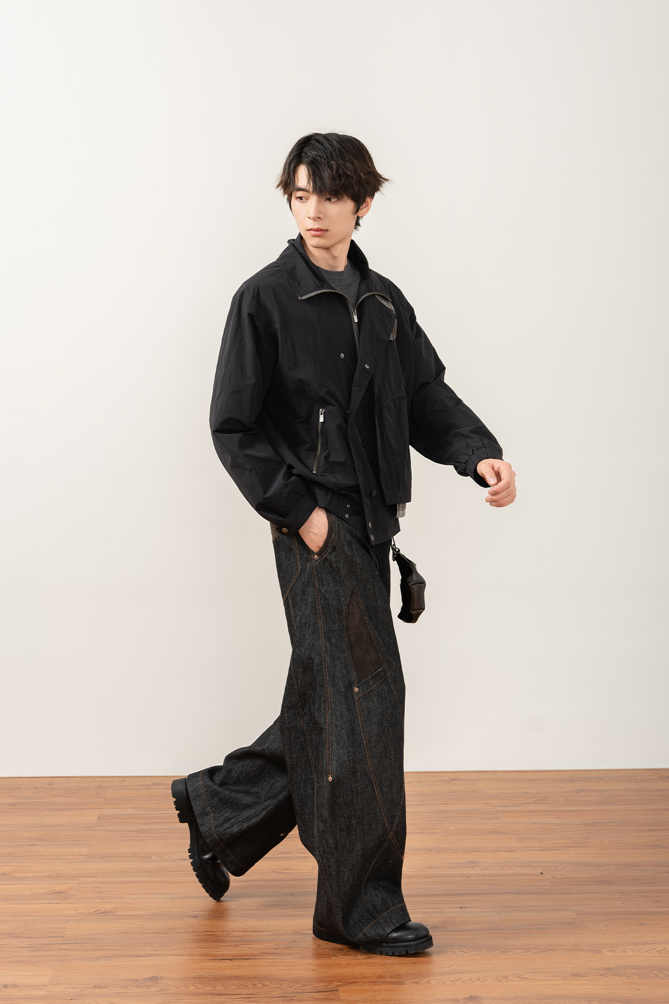MOITIEDEPETALE Layered Plaid-Trim Jacket