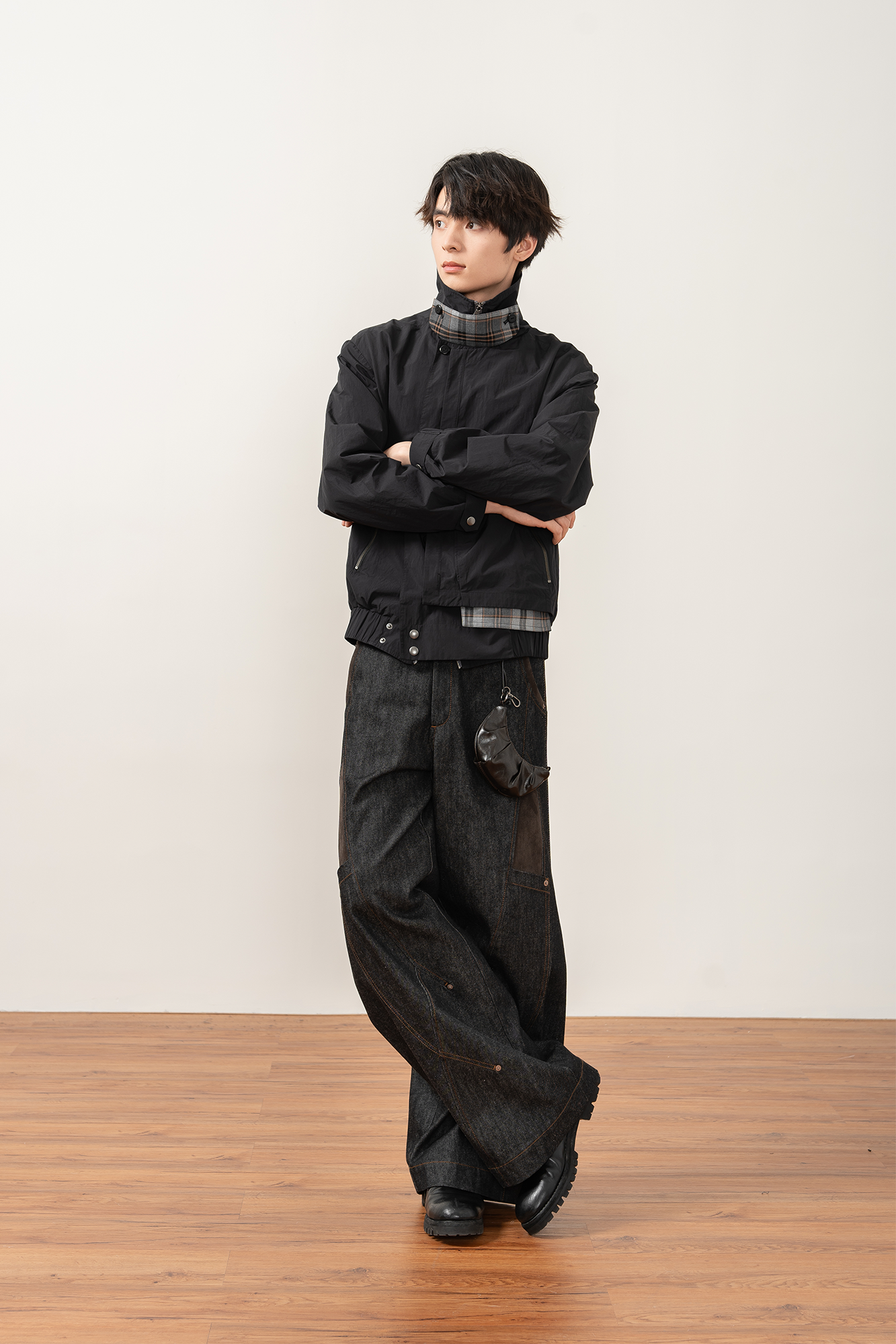 MOITIEDEPETALE Layered Plaid-Trim Jacket