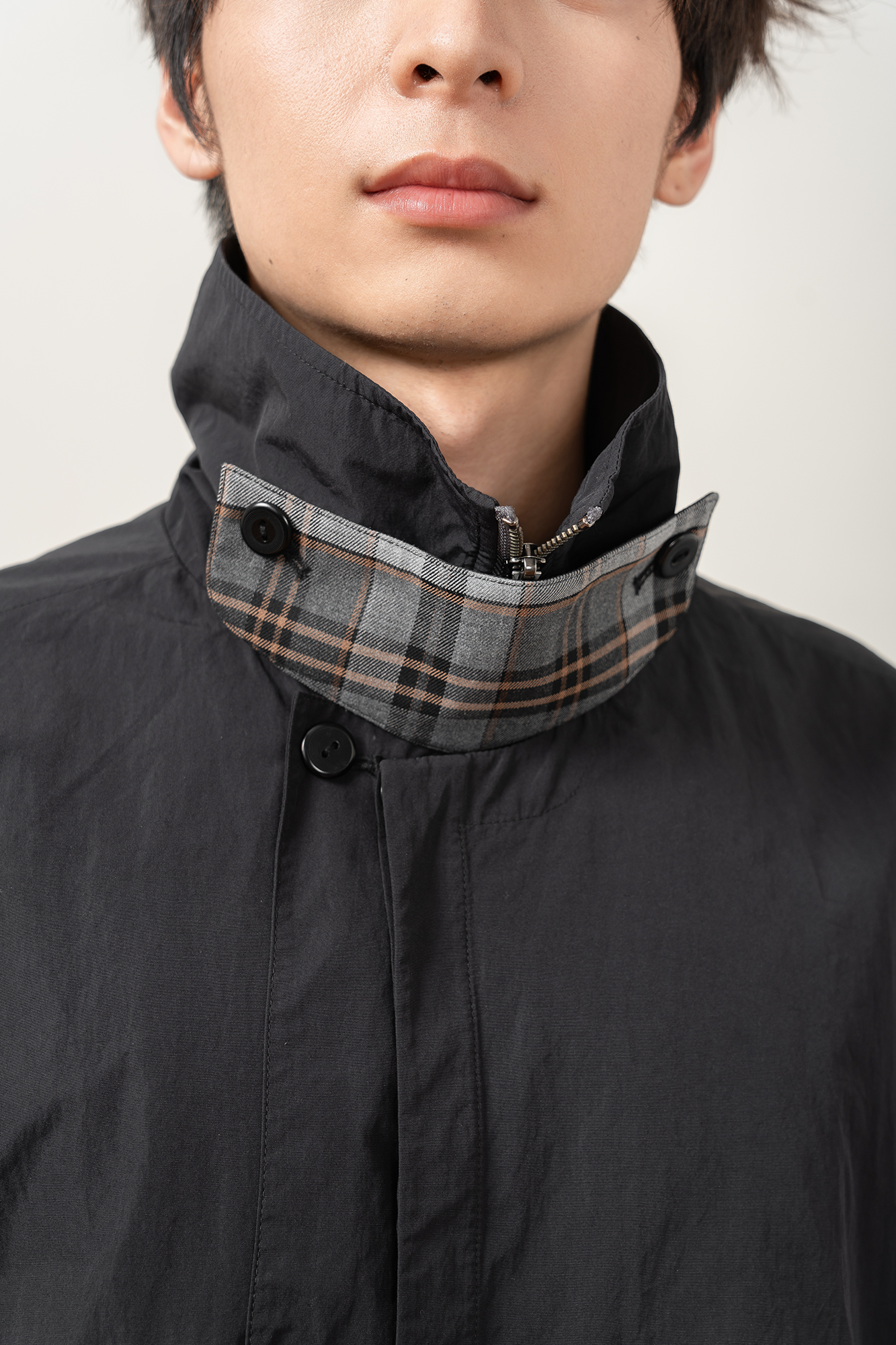 MOITIEDEPETALE Layered Plaid-Trim Jacket