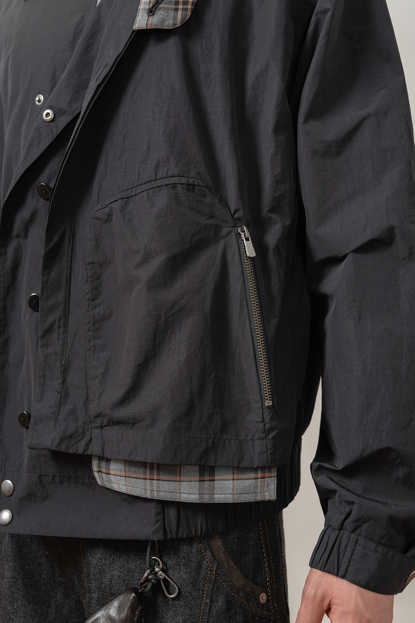 MOITIEDEPETALE Layered Plaid-Trim Jacket