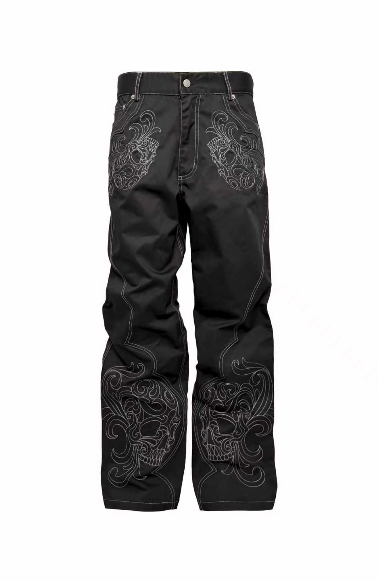 PCCVISION Skull Contrast-Stitch Embroidered Pants