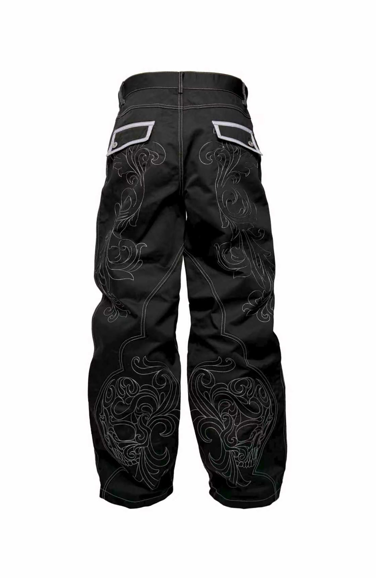 PCCVISION Skull Contrast-Stitch Embroidered Pants