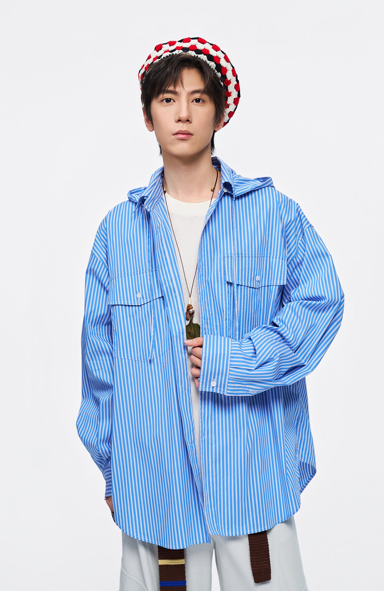 OVERLAPS Stripe Detachable-Hood Shirt, premium urban and streetwear designers apparel on PROJECTISR.com, OVERLAPS