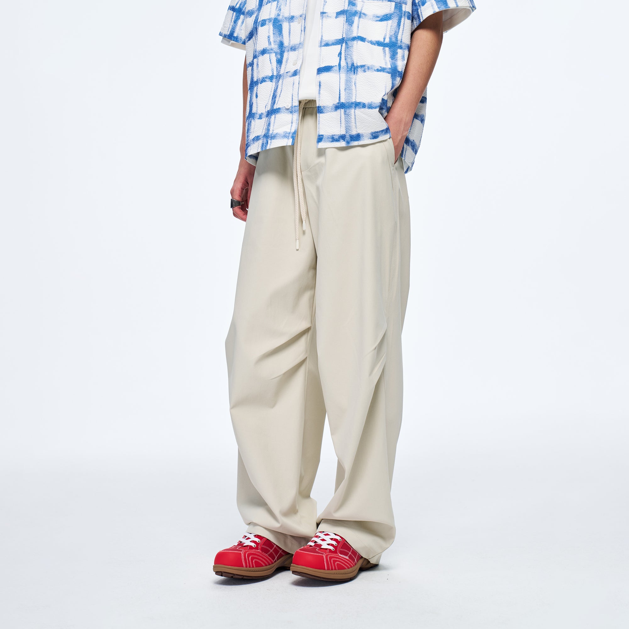 OVERLAPS Easy-Fit Straight-Leg Pants Gray, premium urban and streetwear designers apparel on PROJECTISR.com, OVERLAPS