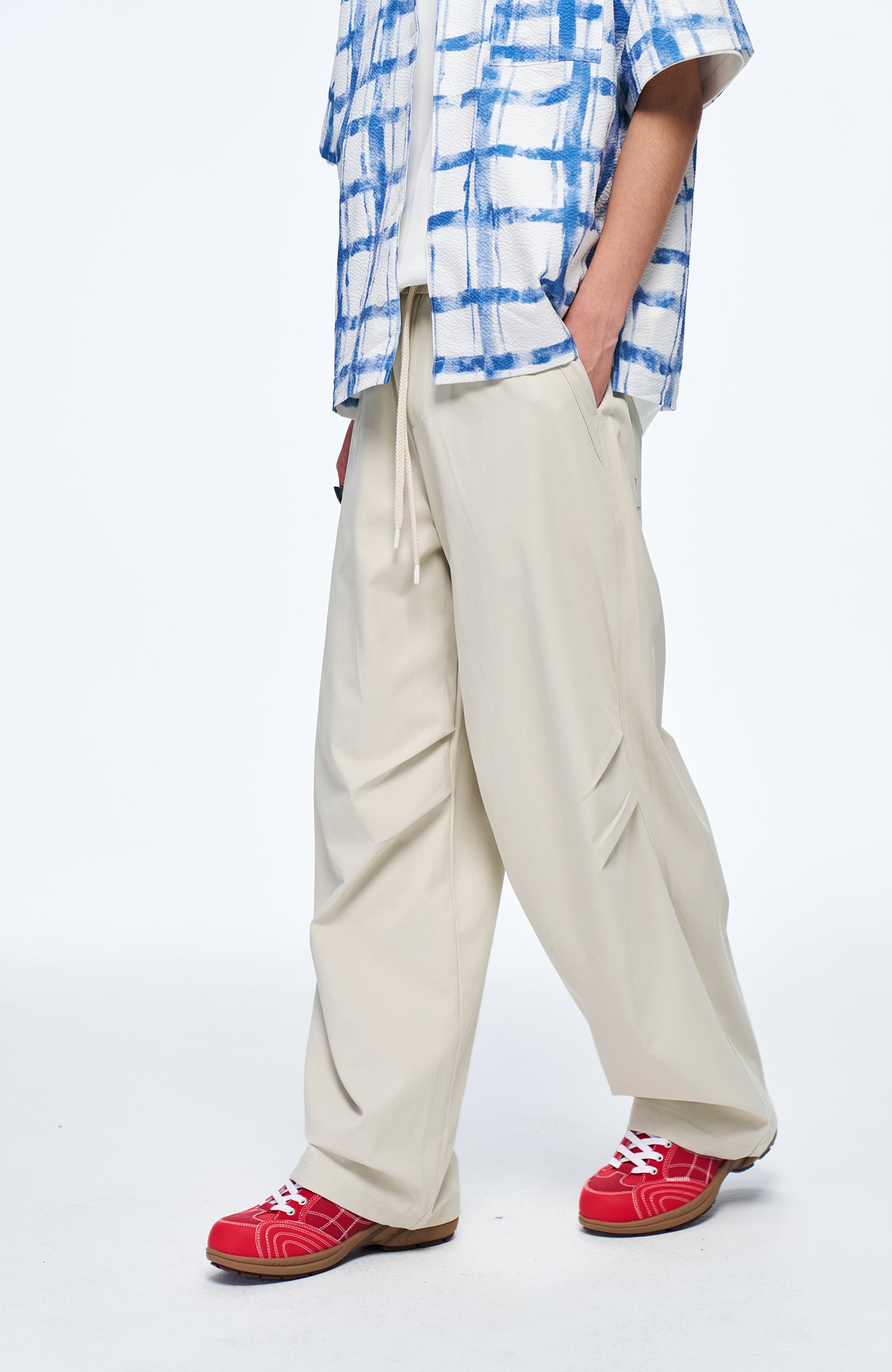 OVERLAPS Easy-Fit Straight-Leg Pants Gray, premium urban and streetwear designers apparel on PROJECTISR.com, OVERLAPS