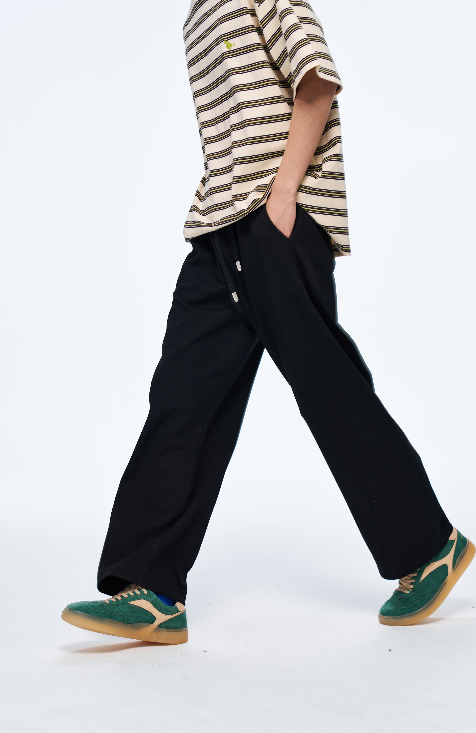 OVERLAPS Elastic-Waist Straight-Leg Pants Black, premium urban and streetwear designers apparel on PROJECTISR.com, OVERLAPS