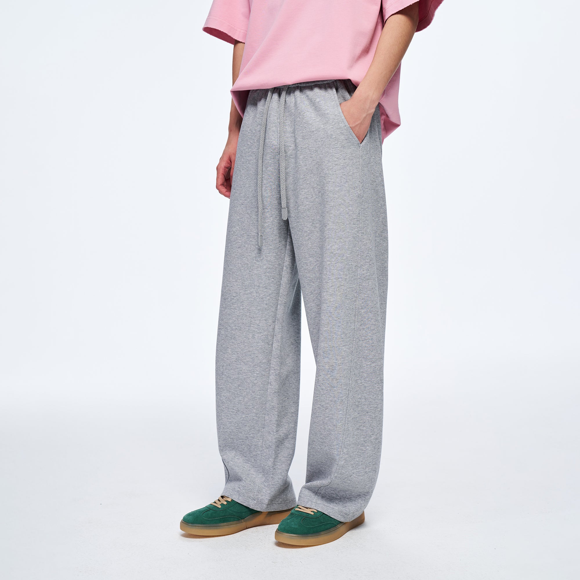 OVERLAPS Elastic-Waist Straight-Leg Pants Gray, premium urban and streetwear designers apparel on PROJECTISR.com, OVERLAPS