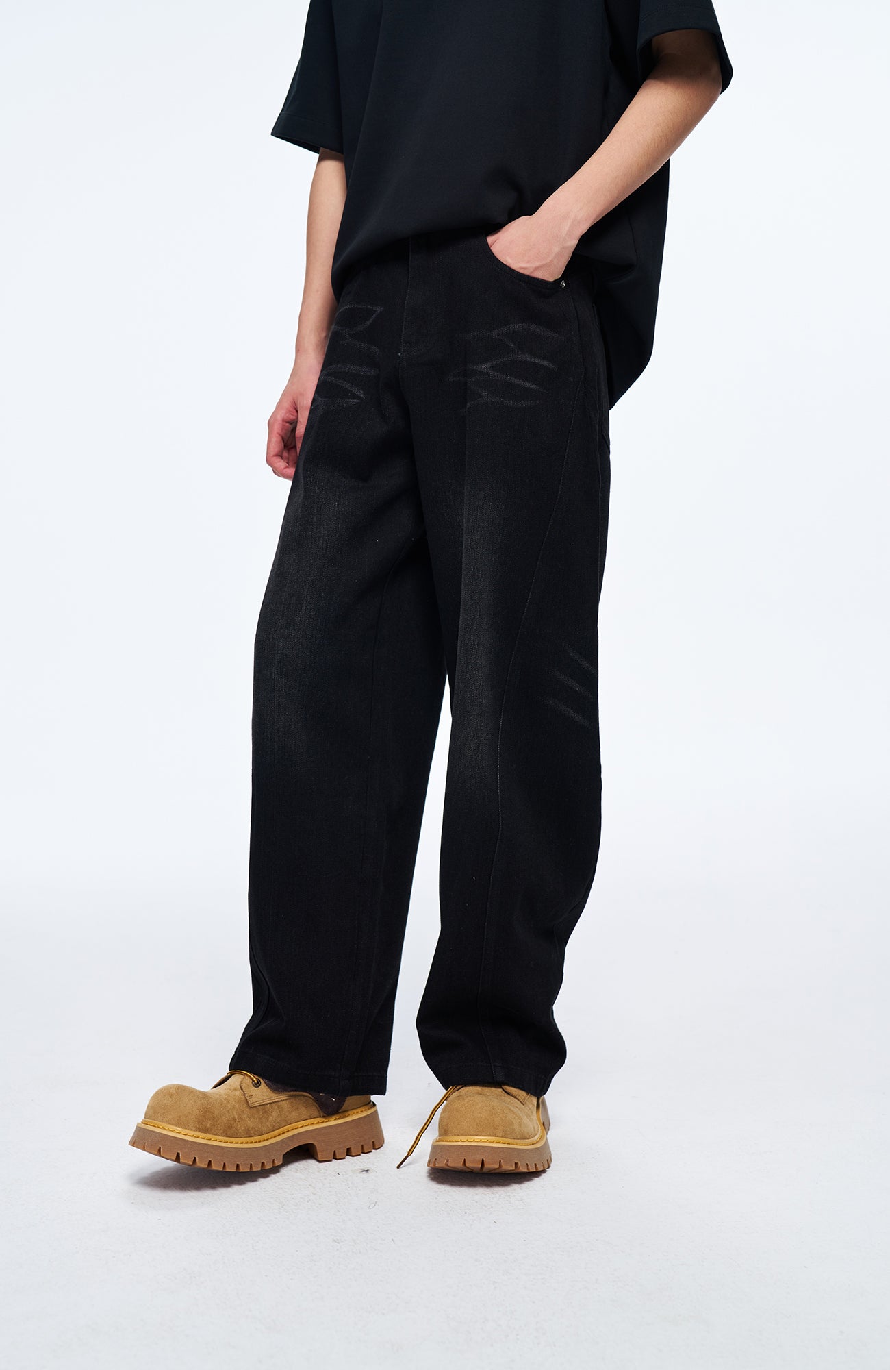 OVERLAPS Slim Curved-Leg Jeans, premium urban and streetwear designers apparel on PROJECTISR.com, OVERLAPS