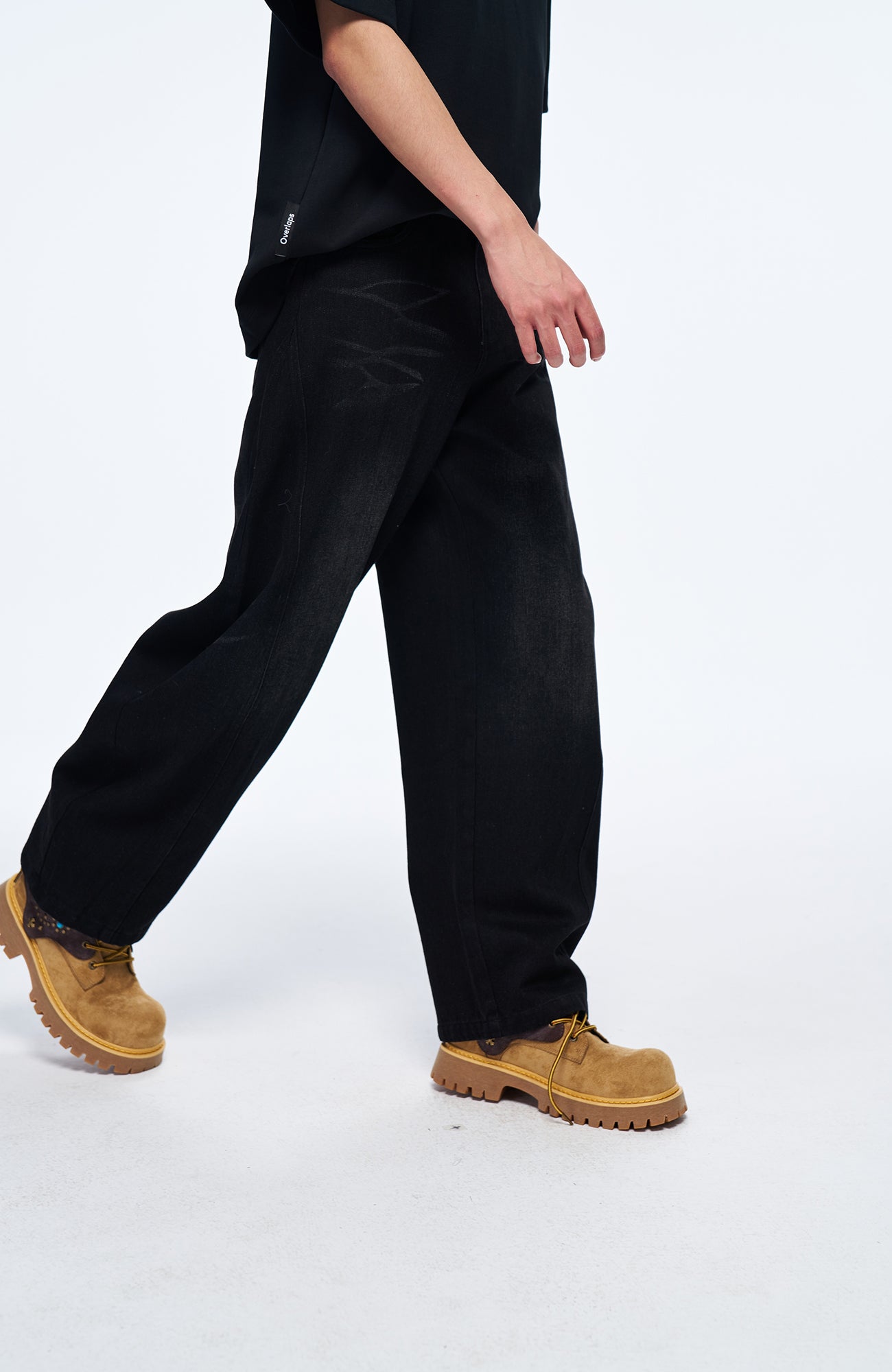 OVERLAPS Slim Curved-Leg Jeans, premium urban and streetwear designers apparel on PROJECTISR.com, OVERLAPS