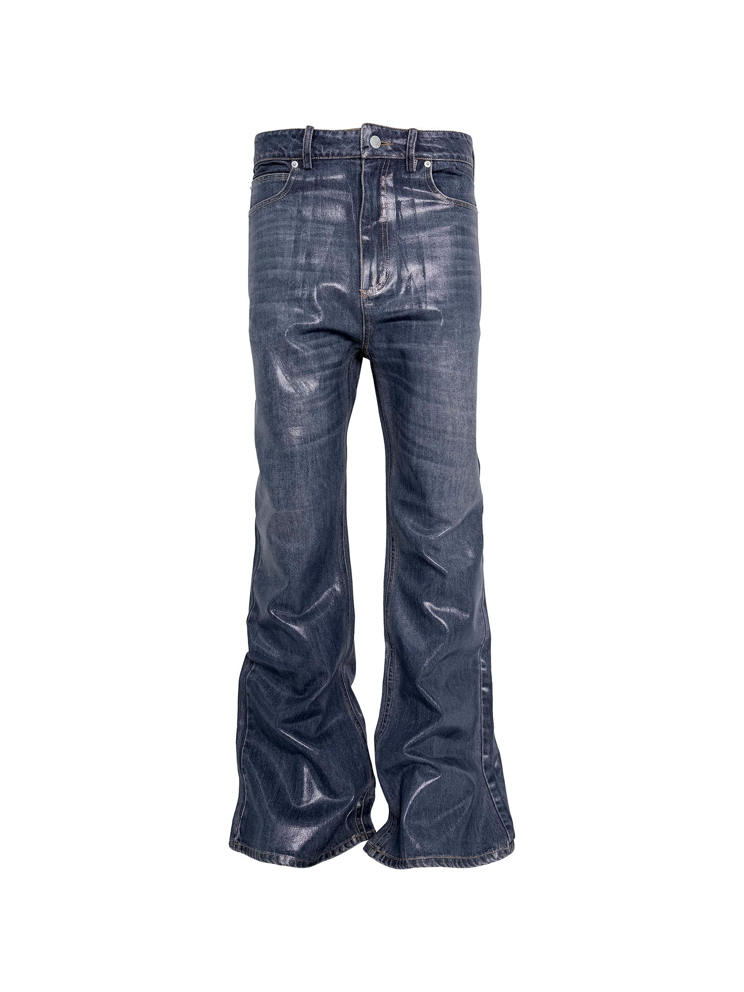PCCVISION Resin-Coated Flared Jeans, premium urban and streetwear designers apparel on PROJECTISR.com, PCCVISION