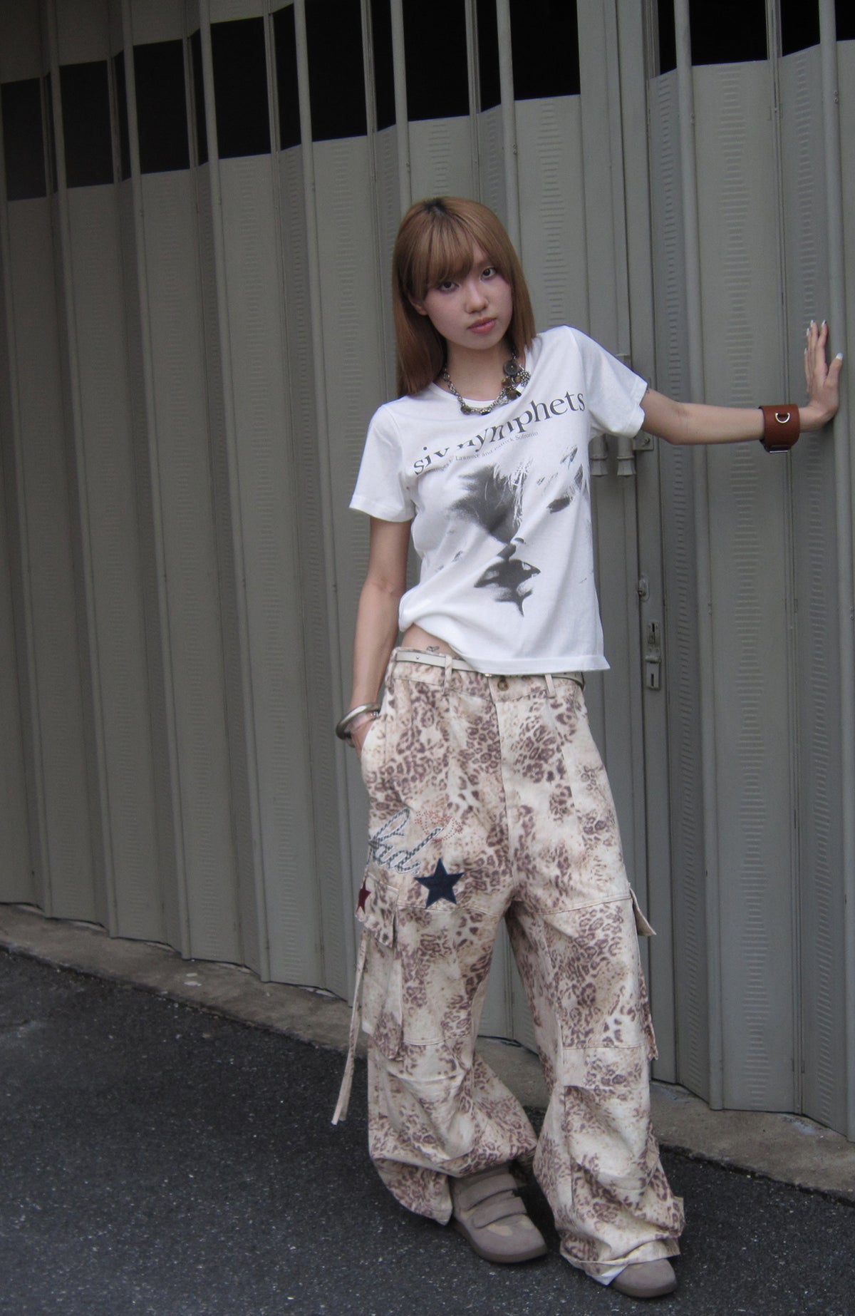 SADSOUP Leopard Star Patched Wide-Leg Pants