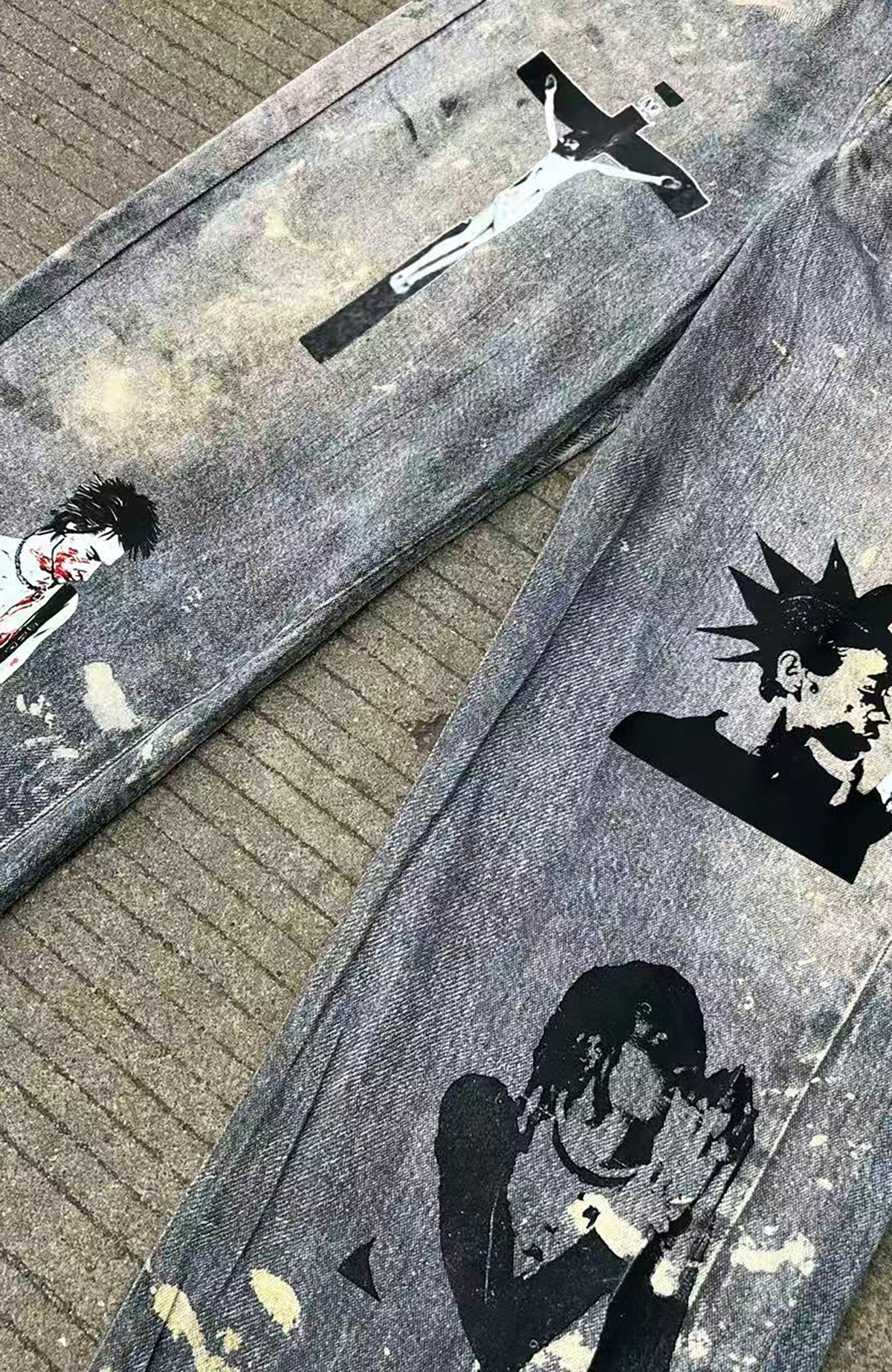 YIZILINGF Cross Graphic Oversized Jeans