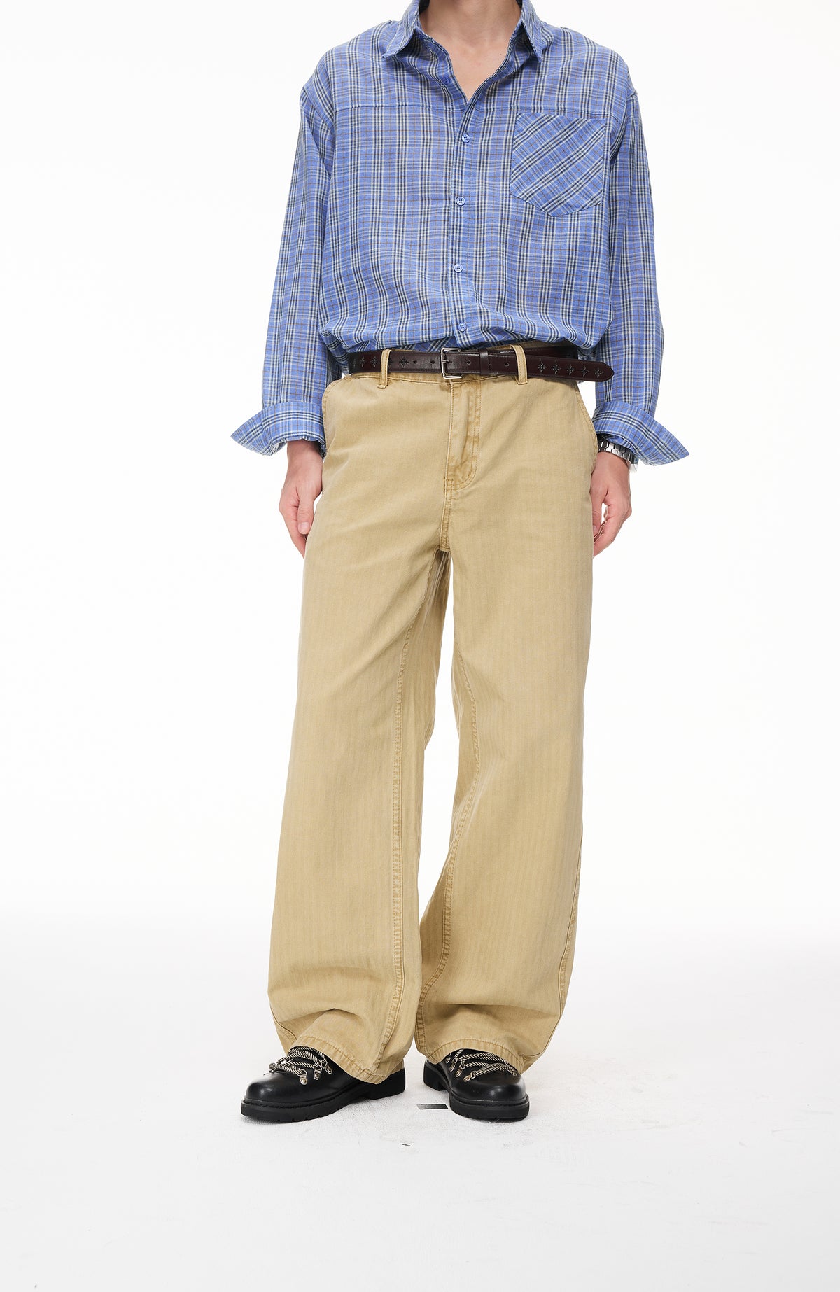 BOTANICA Retro Herringbone Slim Cotton Trousers