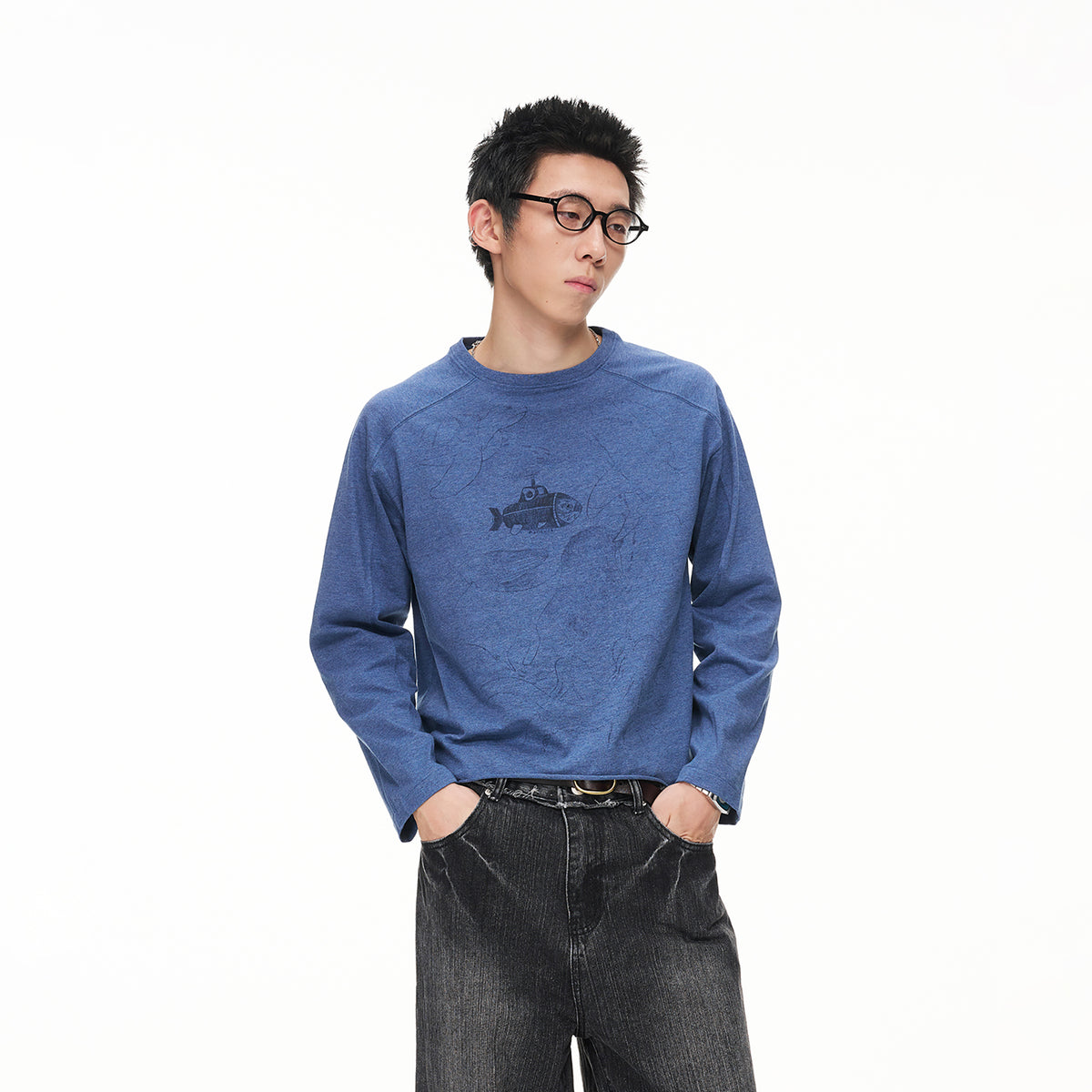 BOTANICA Hand-Painted Deconstructed Raglan Long-Sleeve Tee