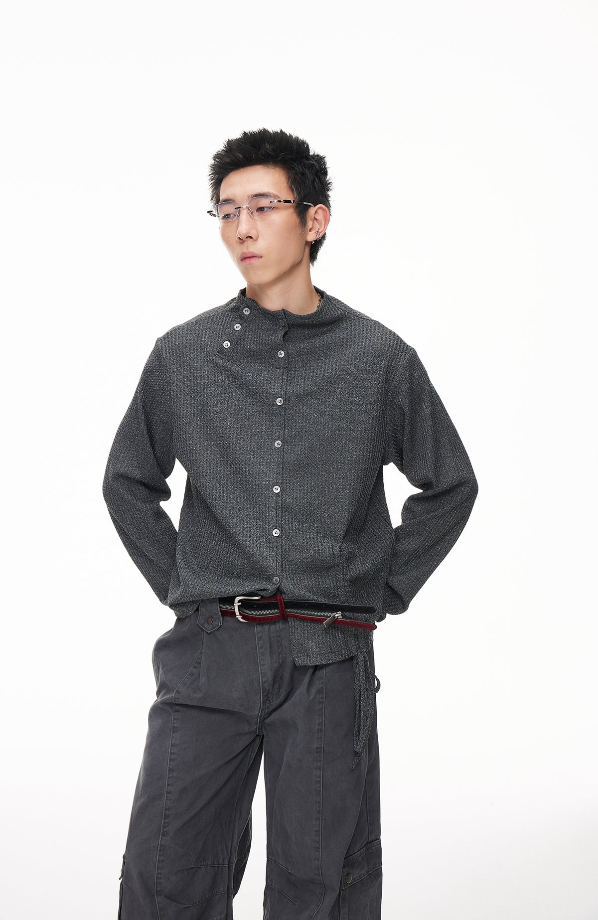 BOTANICA Drawstring Mock-Neck Long-Sleeve Tee